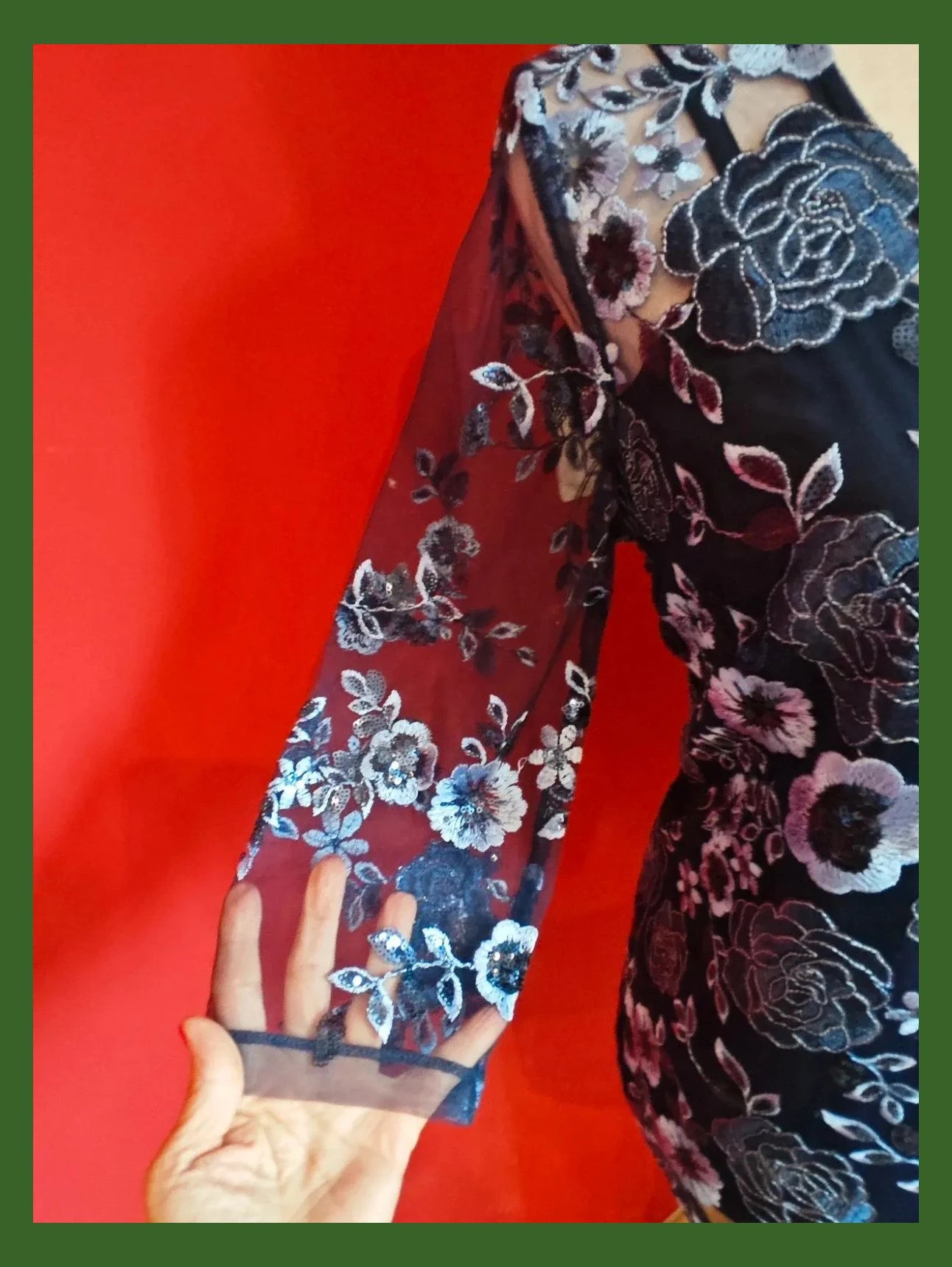 🌺Blusa para eventos de gasa azul marino con bordados florales y lentejuelas – Antonio Dominguez – taille XXXL / 46 / 18 5