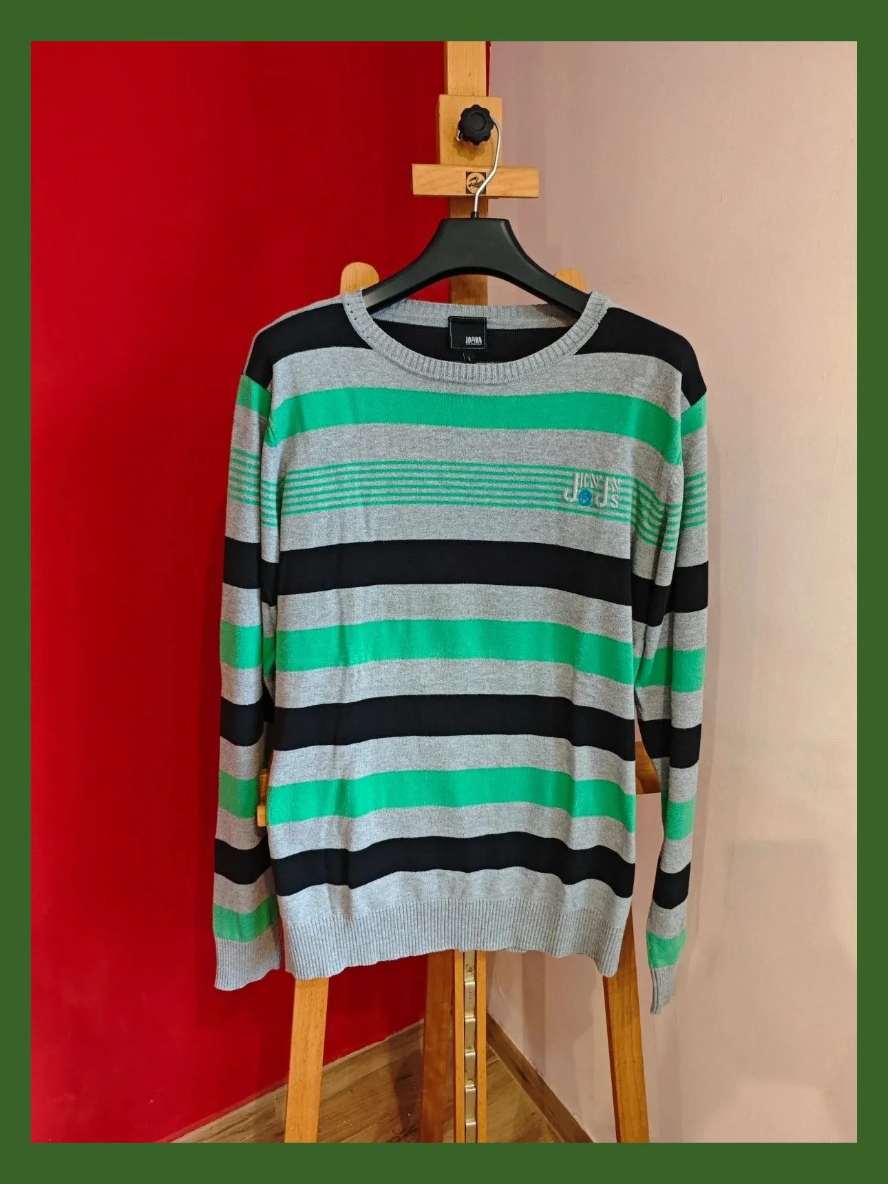 🌺 Jersey de algodón gris con rayas negras y verde, de Jack&Jones – Jack & Jones – taille L