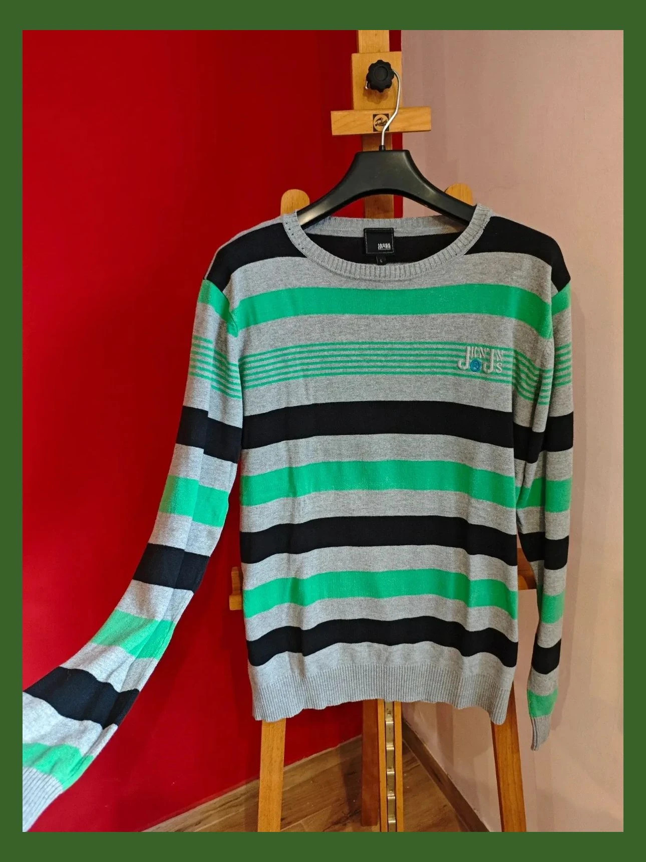 🌺 Jersey de algodón gris con rayas negras y verde, de Jack&Jones – Jack & Jones – taille L 2