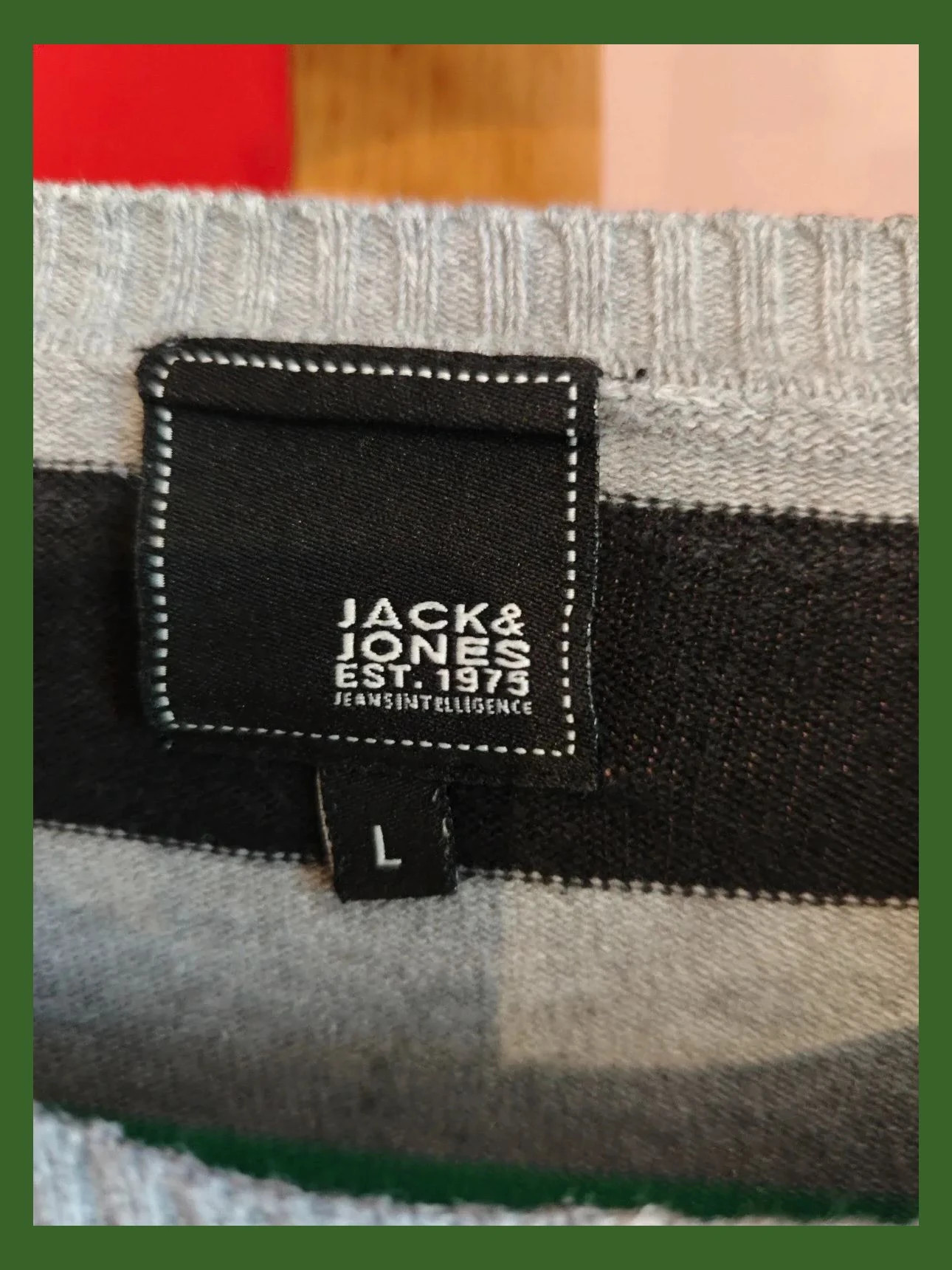 🌺 Jersey de algodón gris con rayas negras y verde, de Jack&Jones – Jack & Jones – taille L 5