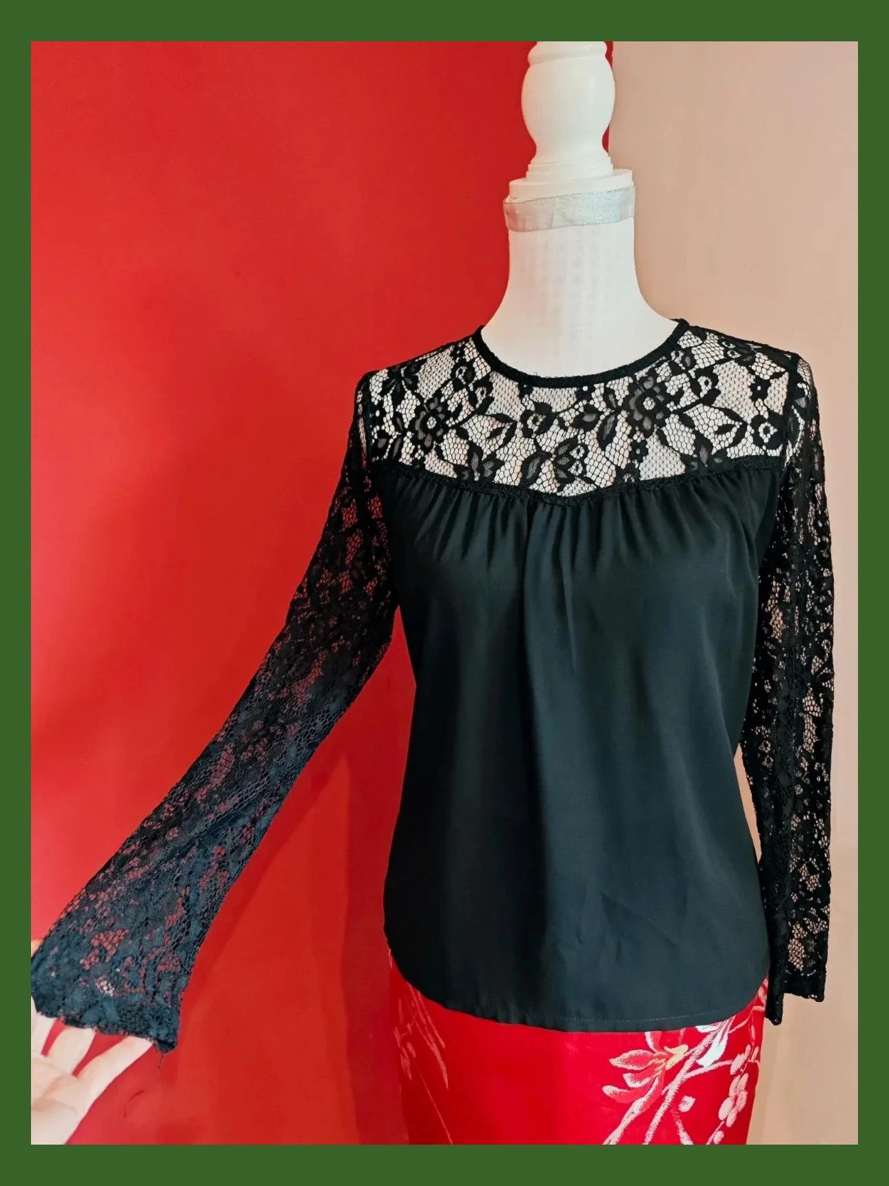 🌺 Bonita blusa negra con blonda en mangas y parte superior – JustFab – taille XXL / 44 / 16 3