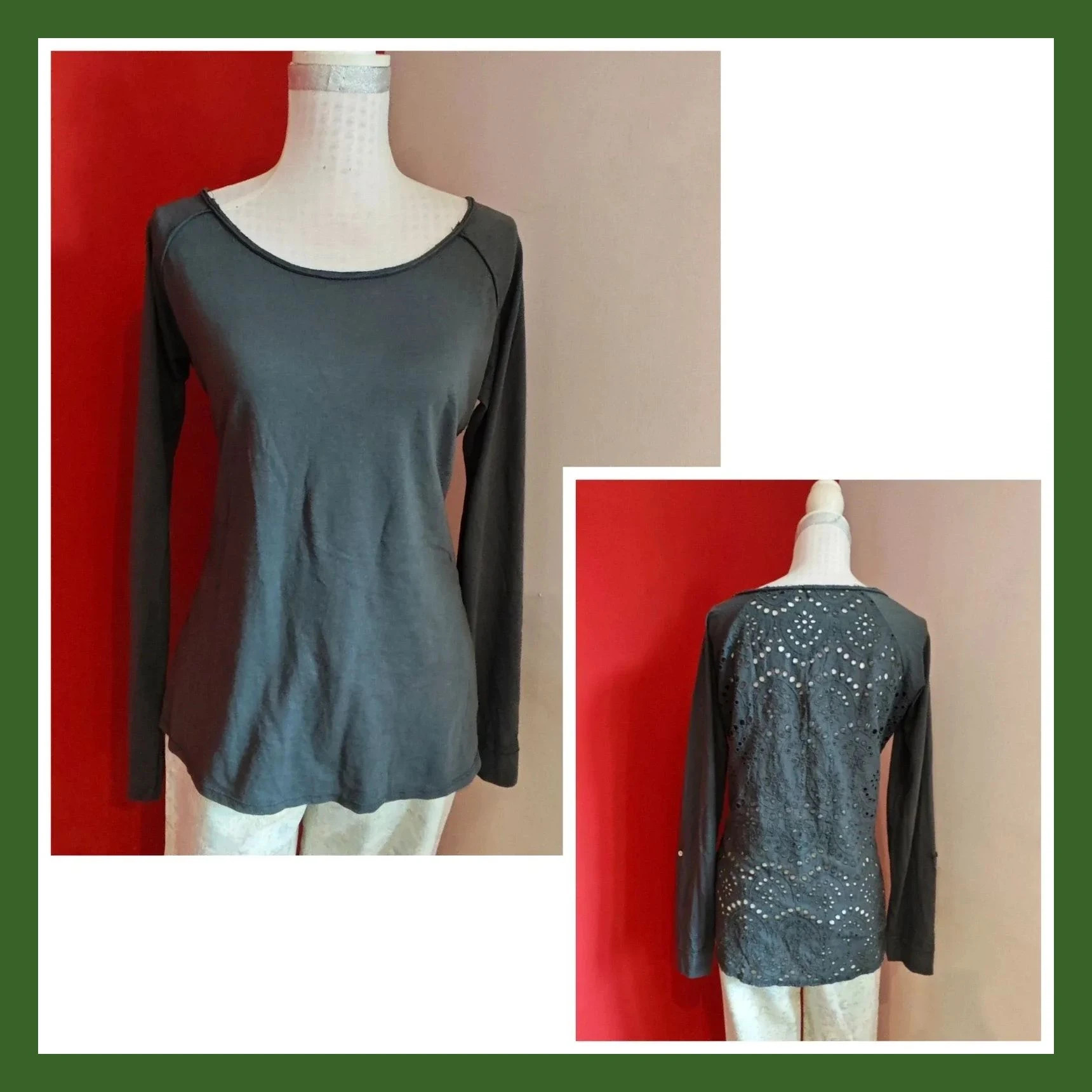 🌺 Camiseta de algodón gris con la parte trasera de bordados troquelados