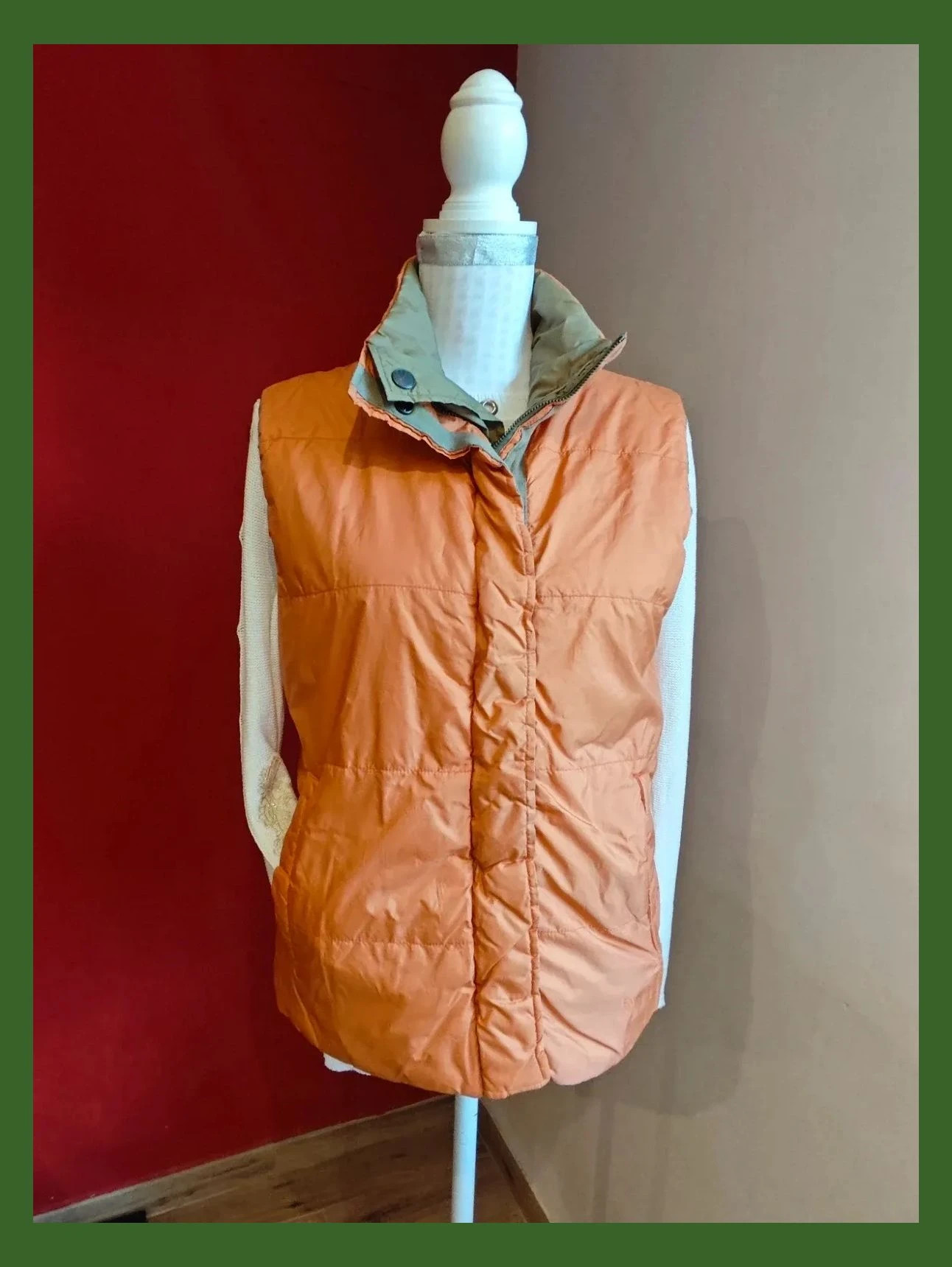 🌺 Chaleco acolchado reversible naranja y verde caqui – Inditex – taille XL / 42 / 14 2