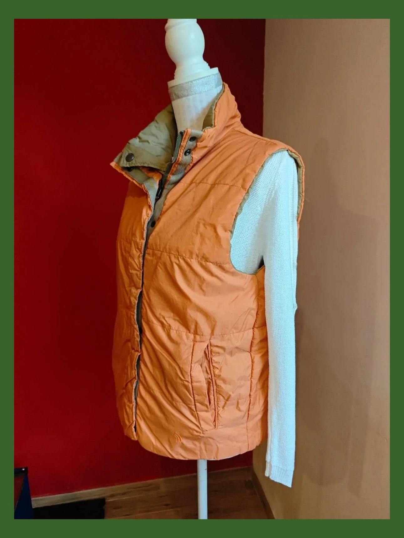 🌺 Chaleco acolchado reversible naranja y verde caqui – Inditex – taille XL / 42 / 14 3
