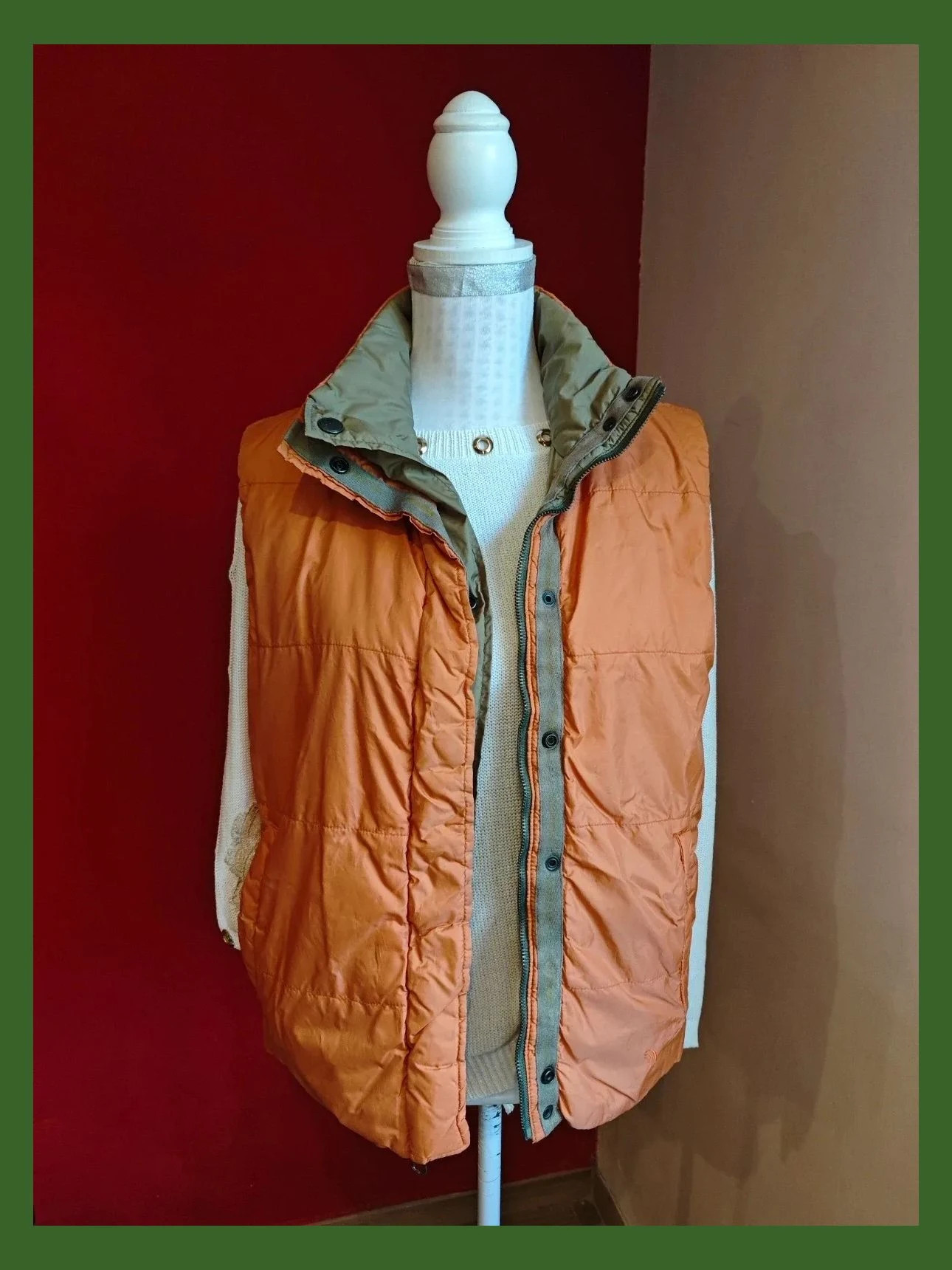 🌺 Chaleco acolchado reversible naranja y verde caqui – Inditex – taille XL / 42 / 14 4