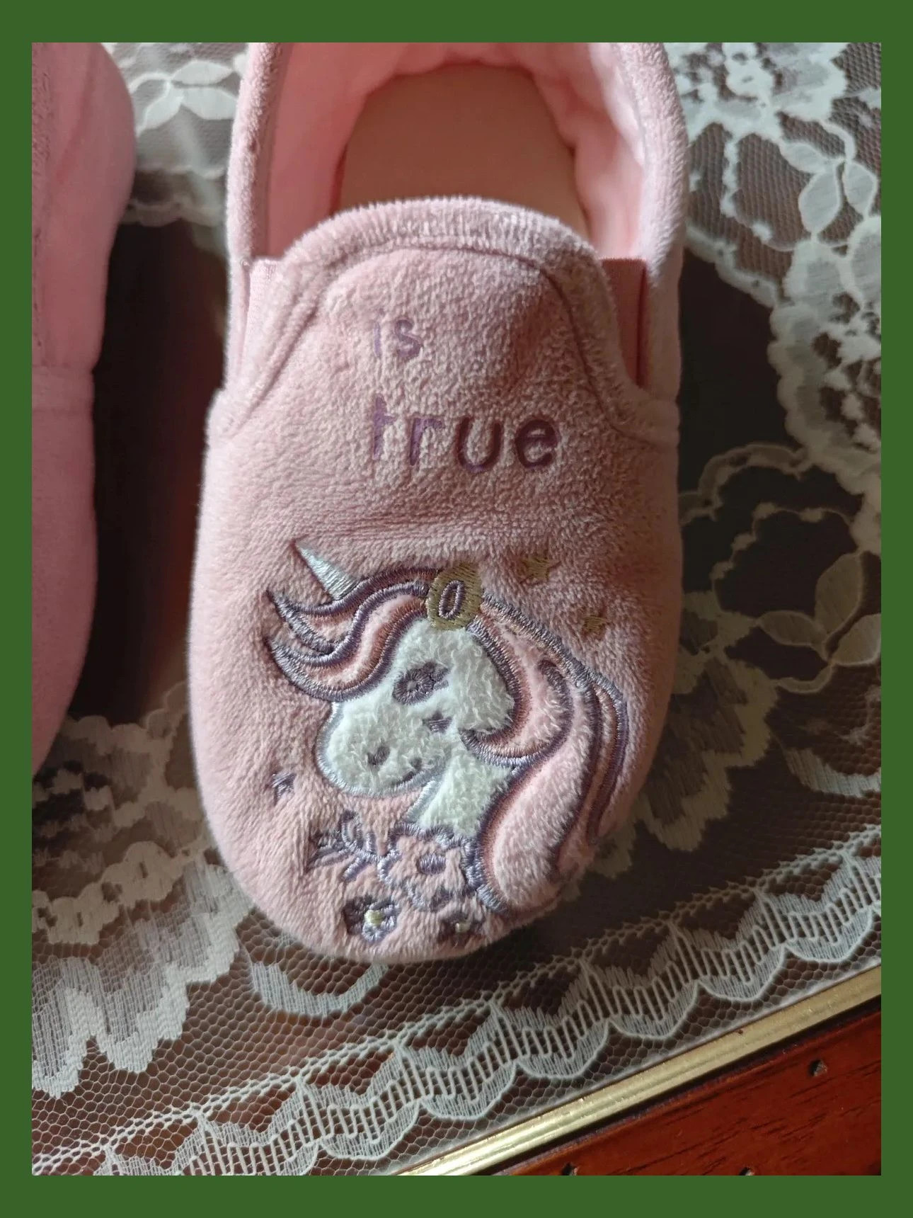 🌺 Zapatillas de niña para casa de terciopelo rosa con bordado de unicornio, número 29 – taille 29 3