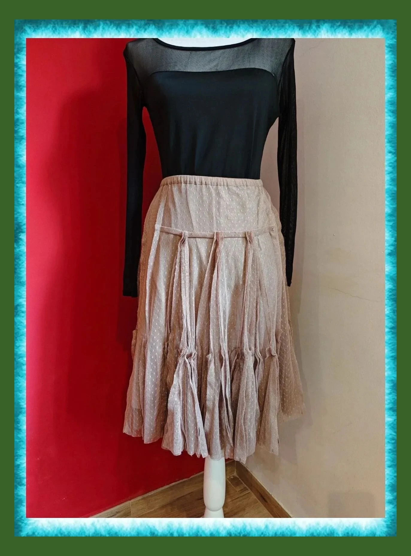 🌺 Espectacular falda de gasa rosa nude de algodón y seda, de Bimba y Lola, colección vintage – Bimba Y Lola – taille M / 38 / 10 2