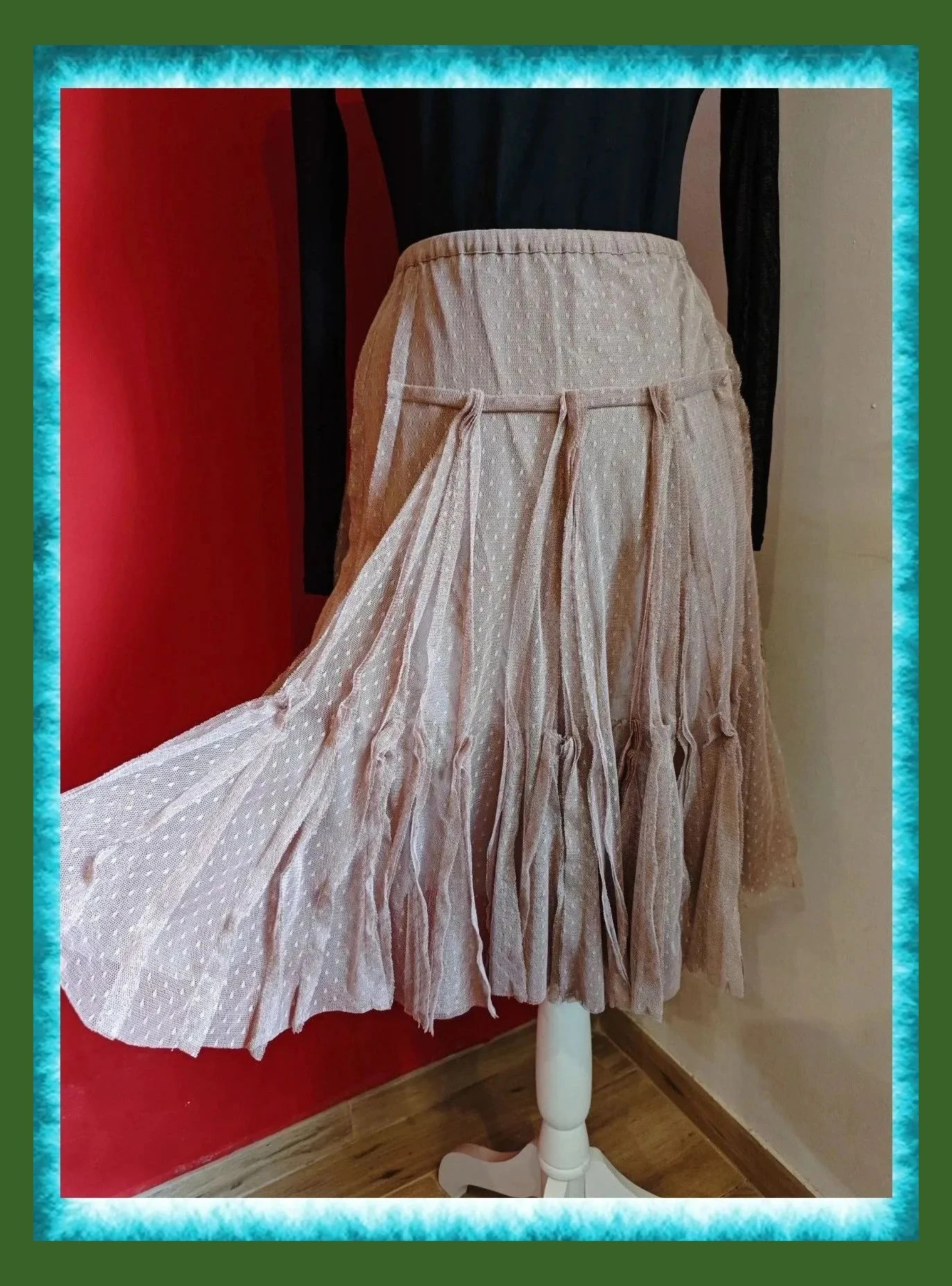 🌺 Espectacular falda de gasa rosa nude de algodón y seda, de Bimba y Lola, colección vintage – Bimba Y Lola – taille M / 38 / 10 3
