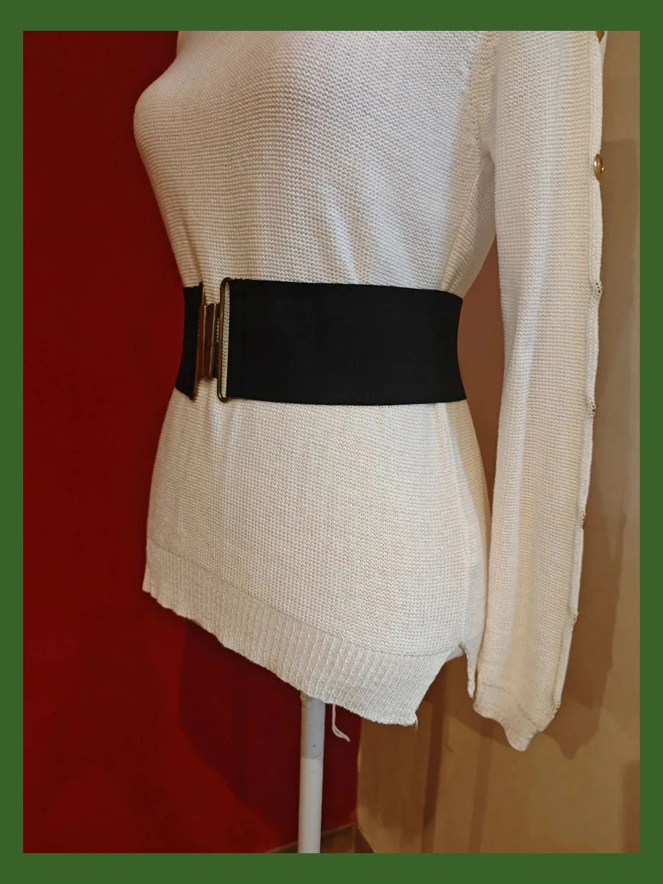 🌺 Cinturón ancho elástico negro con broche dorado – Vintage Dressing – taille Ajustable 3