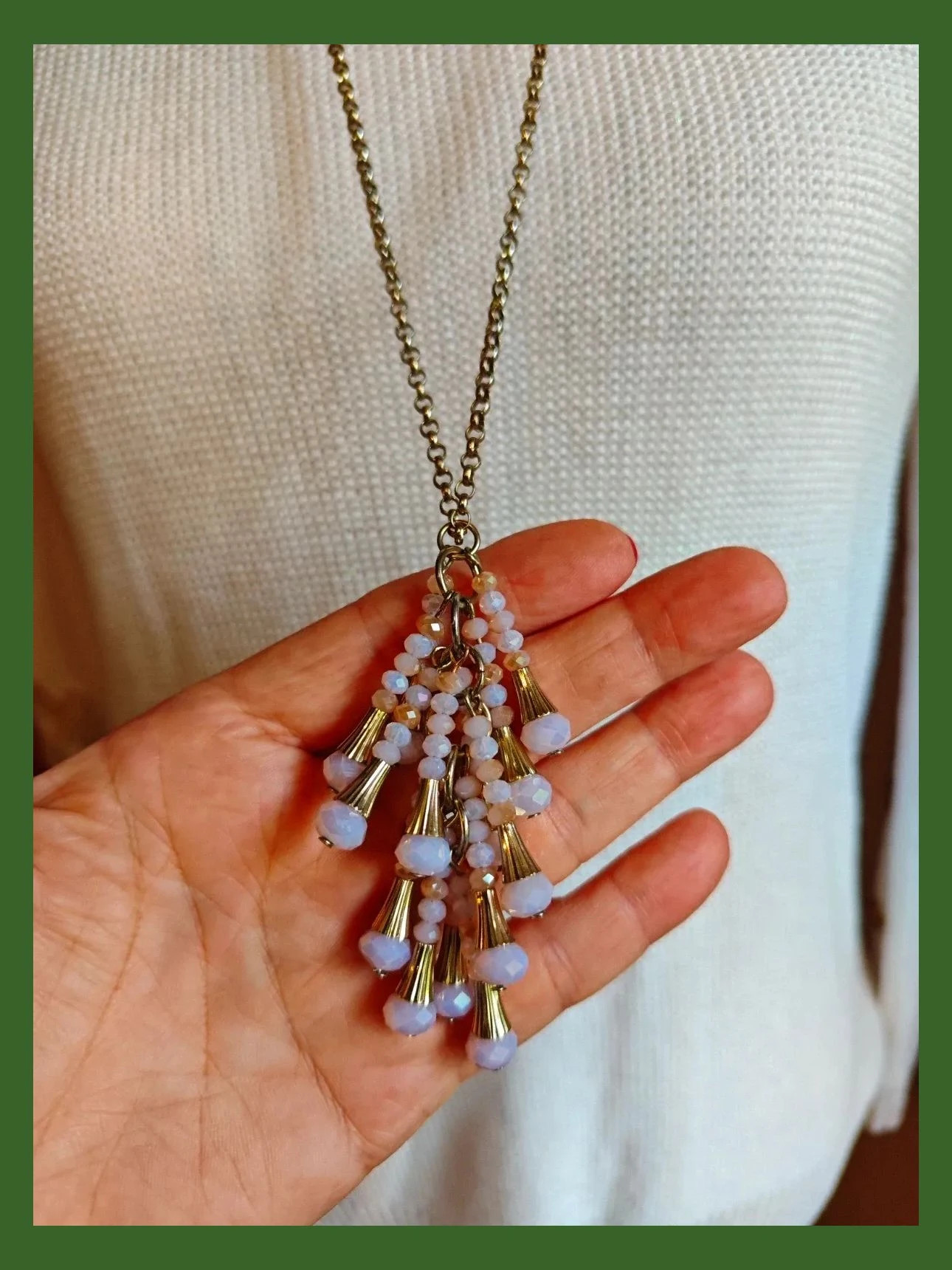 🌺Colgante con varios abalorios rosa y dorado y cadena larga 3