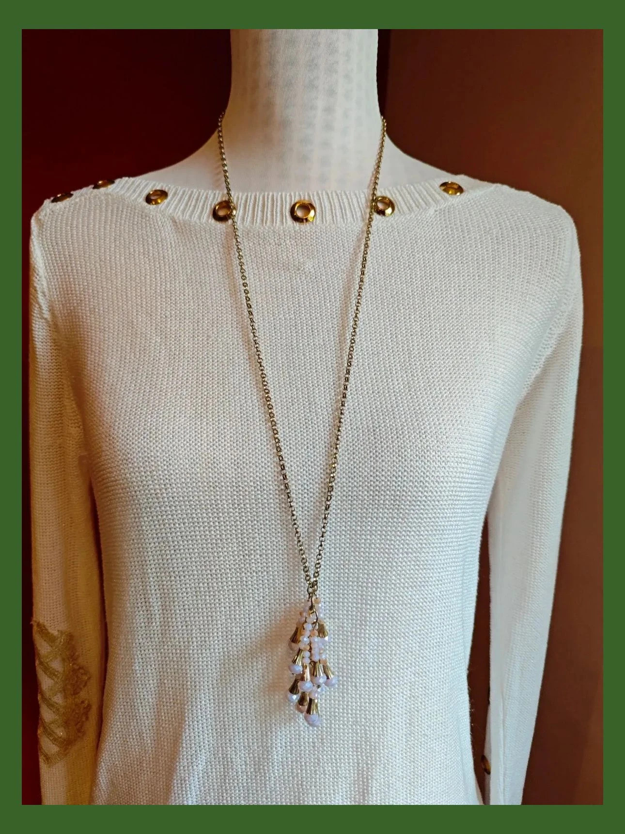 🌺Colgante con varios abalorios rosa y dorado y cadena larga 4