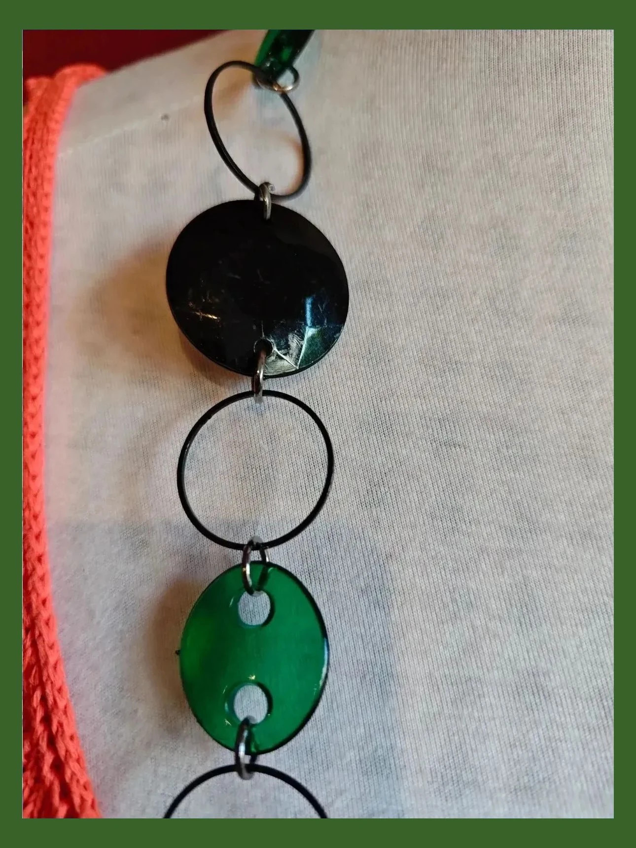 🌺Conjunto de collar largo eslabones negro y verde con pendientes 3