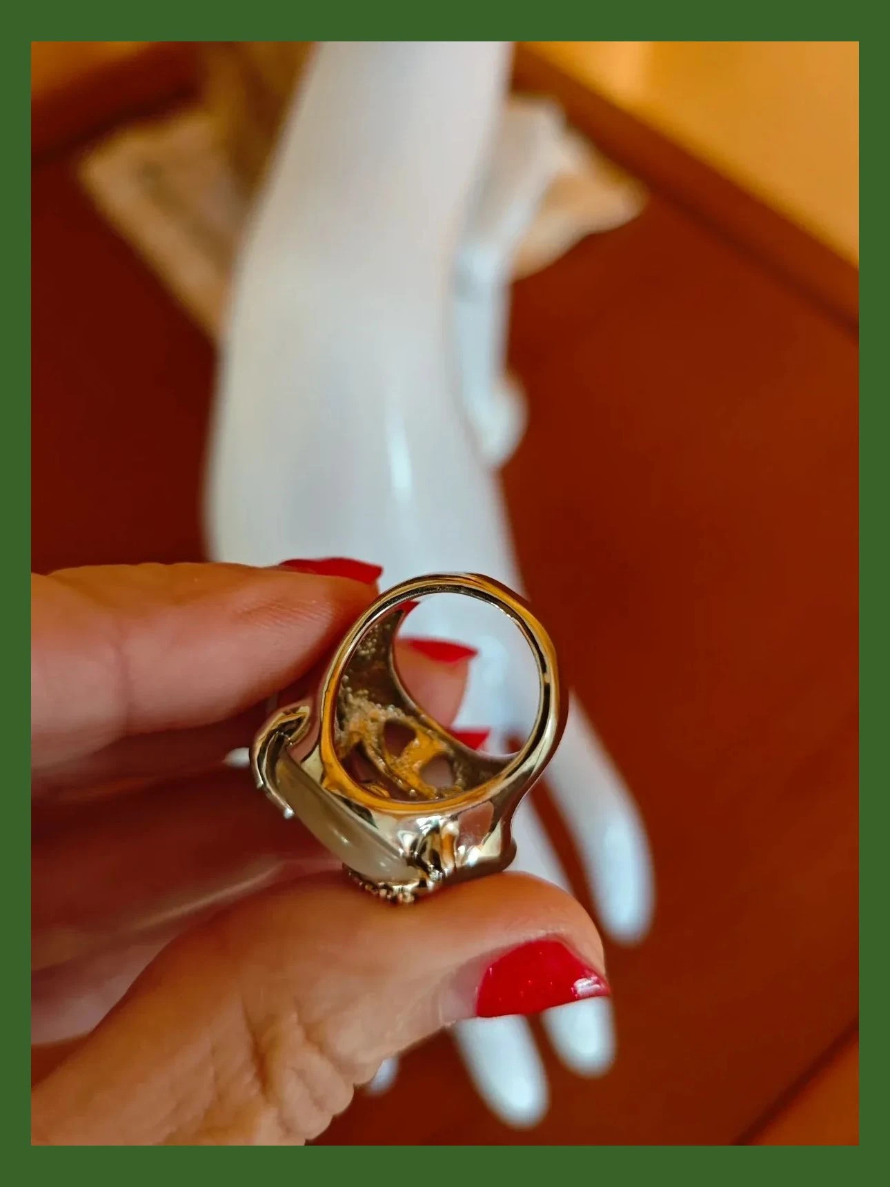 🌺 Precioso anillo plateado con piezas nacaradas y hojas doradas y brillantes – Vintage Dressing – taille 18,5 mm 4
