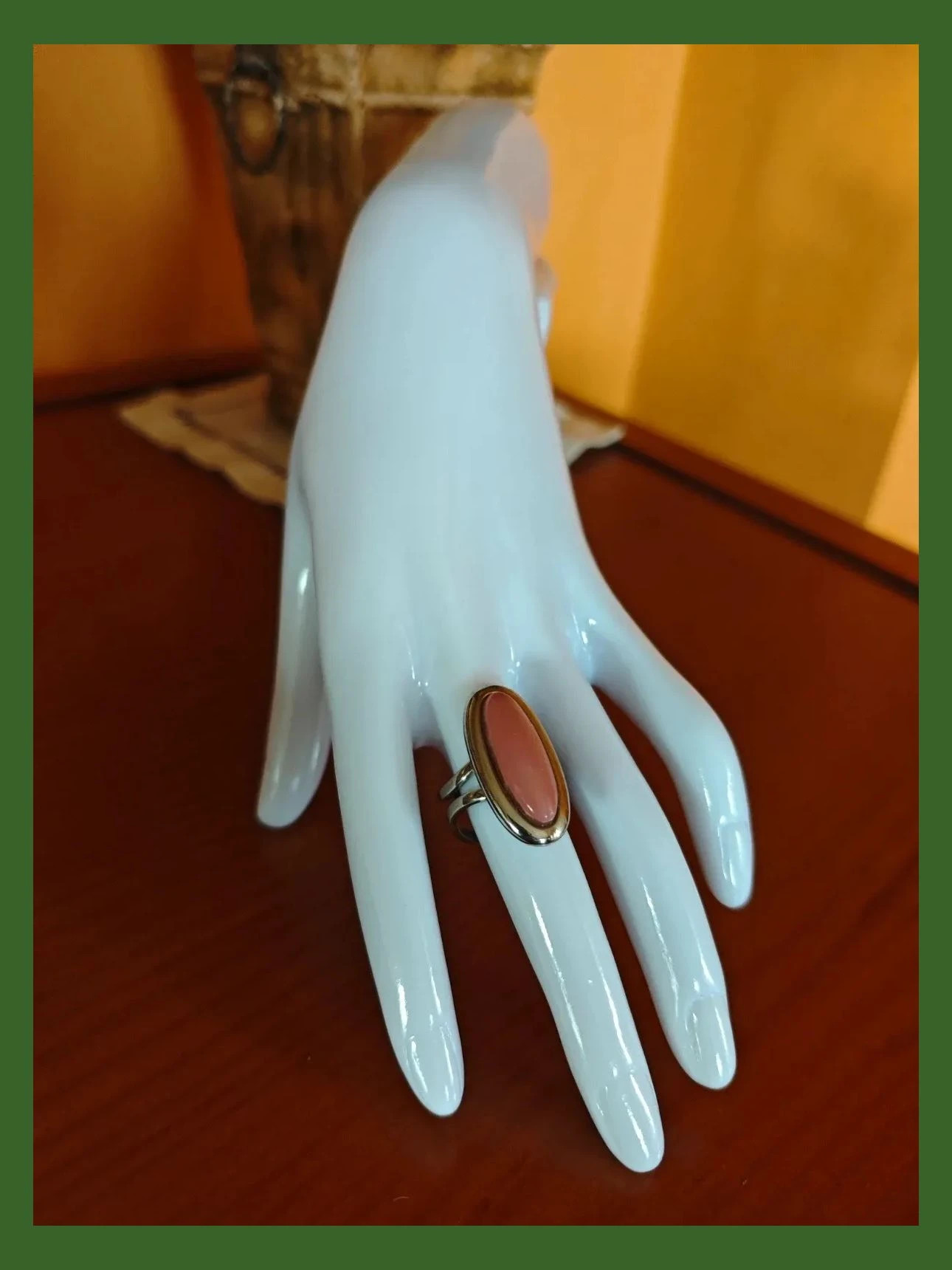 🌺 Bonito anillo ajustable metal plateado con pieza ovalada rosa – Vintage Chic – taille 19 mm 3