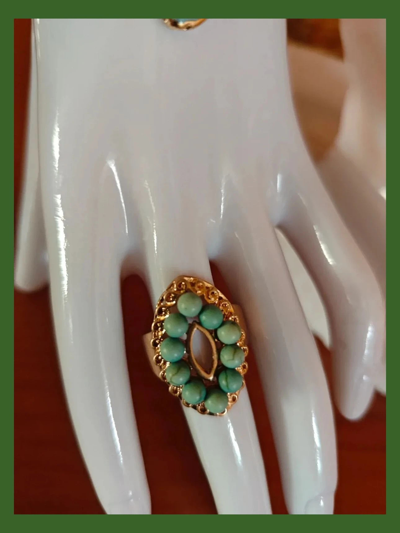 🌺 Conjunto de pulsera, pendientes y anillo dorado y turquesa – Bijou Brigitte 3