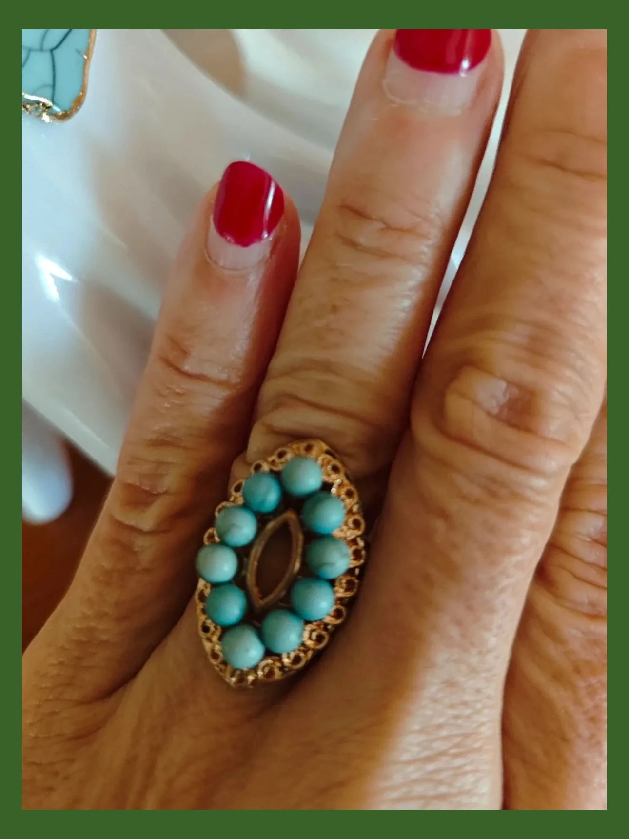 🌺 Conjunto de pulsera, pendientes y anillo dorado y turquesa – Bijou Brigitte 4