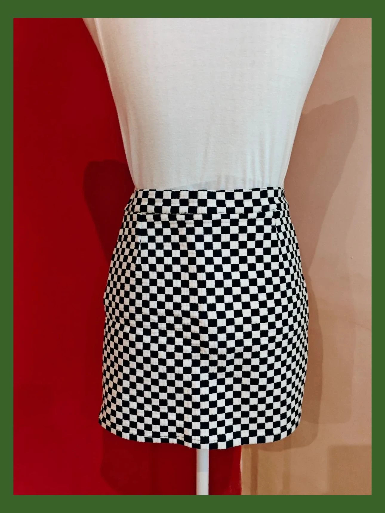 🌺 Minifalda de algodón con estampado ajedrez negro y blanco – Tark – taille S / 36 / 8 3