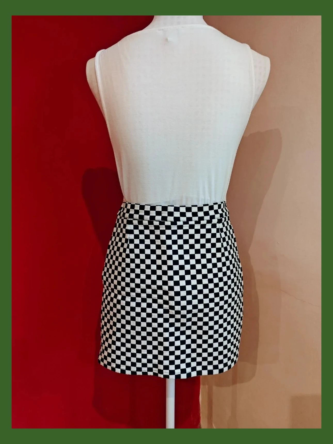 🌺 Minifalda de algodón con estampado ajedrez negro y blanco – Tark – taille S / 36 / 8 4
