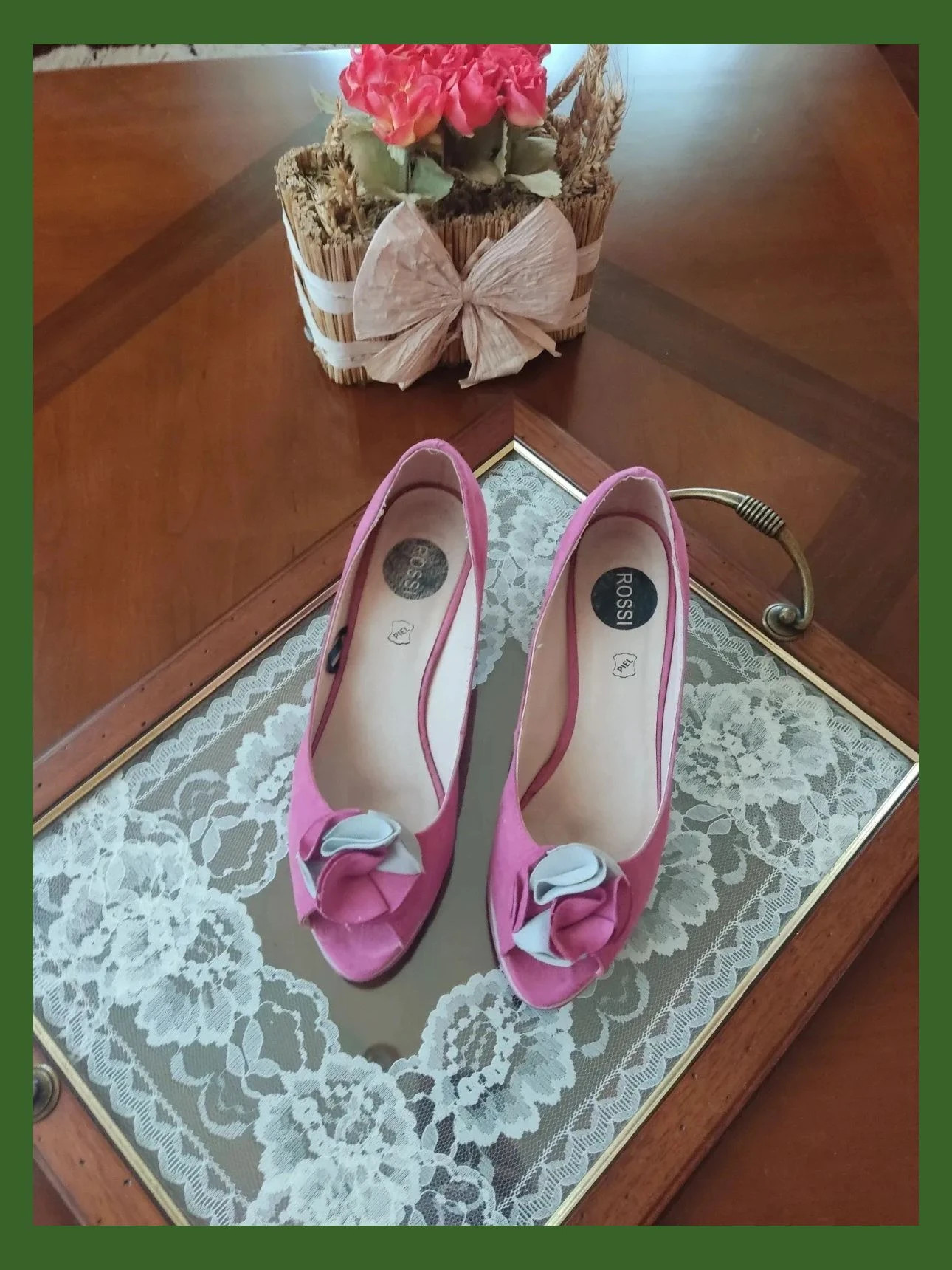 🌺Zapatos peep toe de piel fucsia y gris con pequeña plataforma, número 37 – ROSSI – taille 37 2