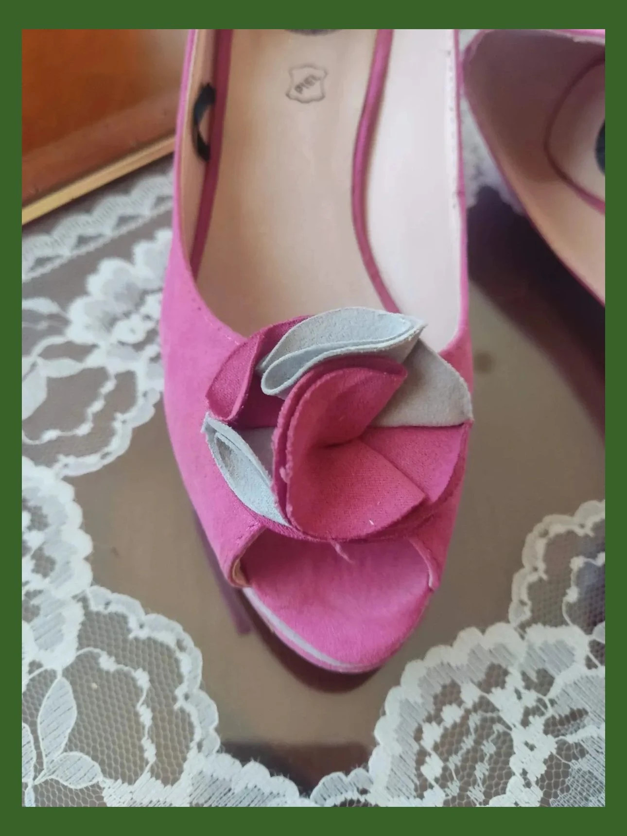 🌺Zapatos peep toe de piel fucsia y gris con pequeña plataforma, número 37 – ROSSI – taille 37 4