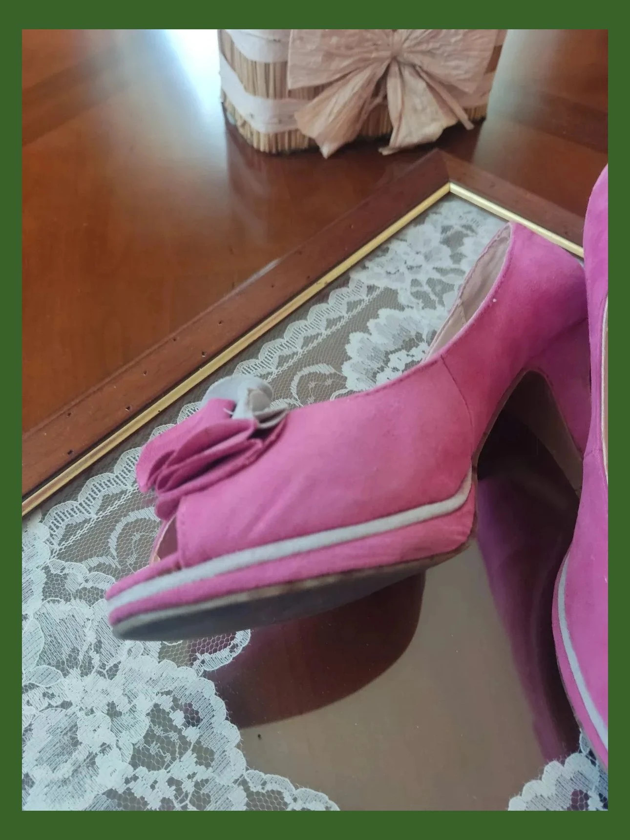 🌺Zapatos peep toe de piel fucsia y gris con pequeña plataforma, número 37 – ROSSI – taille 37 5