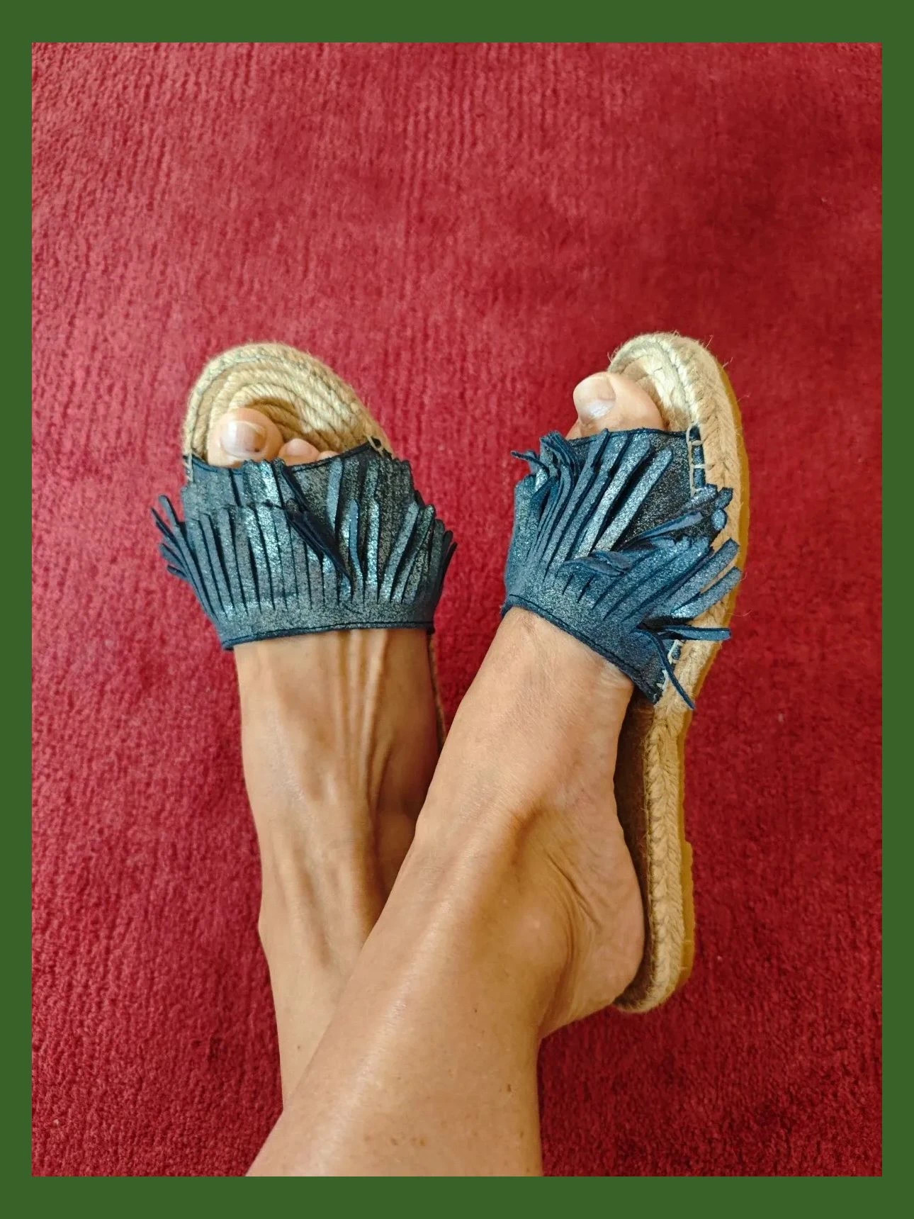 🌺Chanclas comodisimas de yute y piel azul con brillos