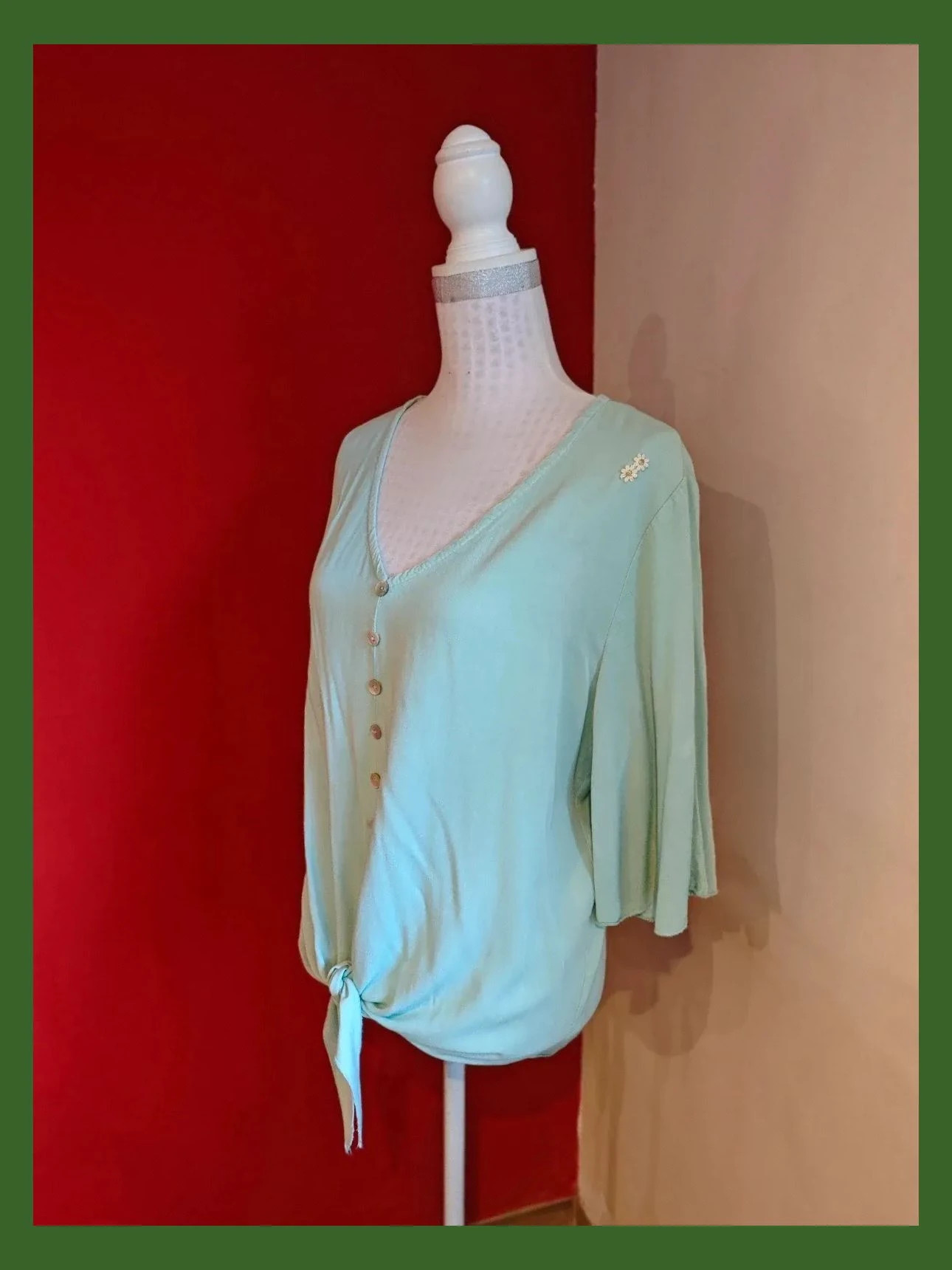 🌺 Cómoda camisa verde claro atada con lazo delante, talla 46 – Boutique Italiana – taille XXXL / 46 / 18 2