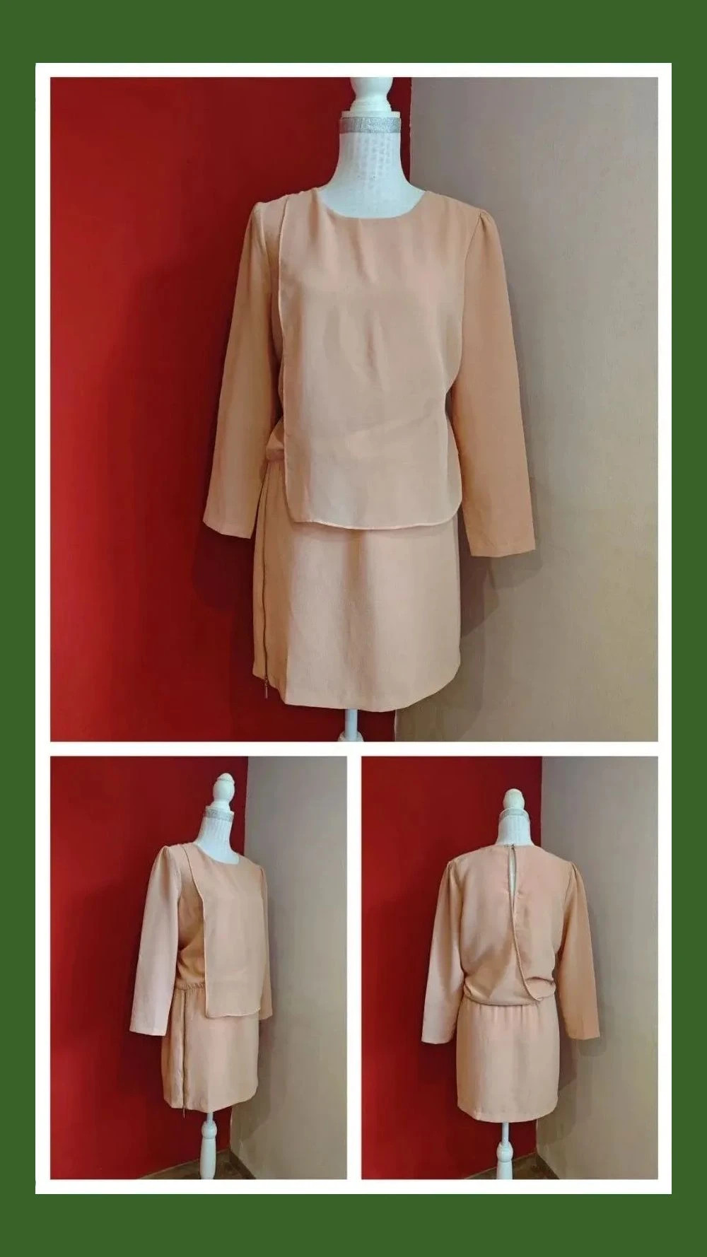 🌺 Vestido tono naranja pastel con volante de gasa delante y cremallera lateral en falda