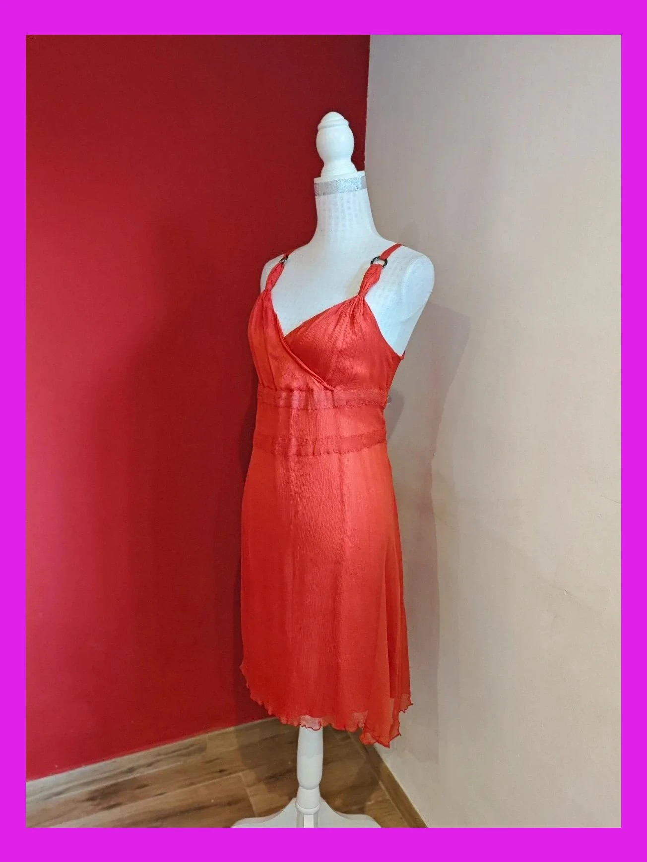 🌺Divino vestido de seda roja tela efecto arrugadito, talla 42 – Exaltation – taille XL / 42 / 14 2