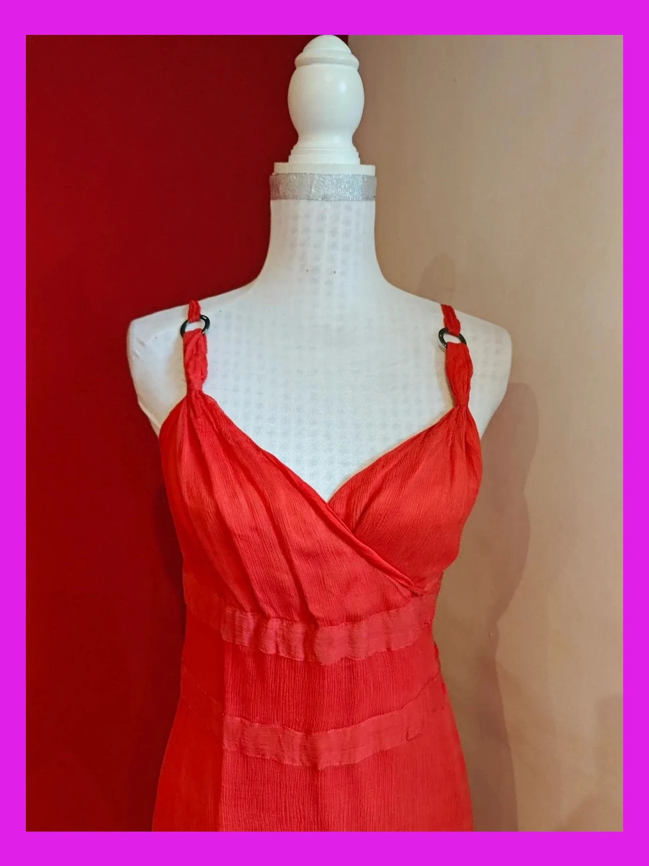 🌺Divino vestido de seda roja tela efecto arrugadito, talla 42 – Exaltation – taille XL / 42 / 14 3