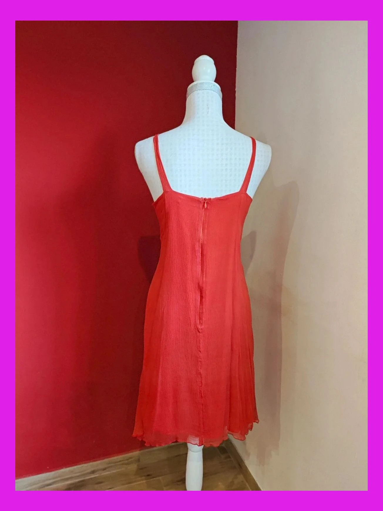 🌺Divino vestido de seda roja tela efecto arrugadito, talla 42 – Exaltation – taille XL / 42 / 14 4