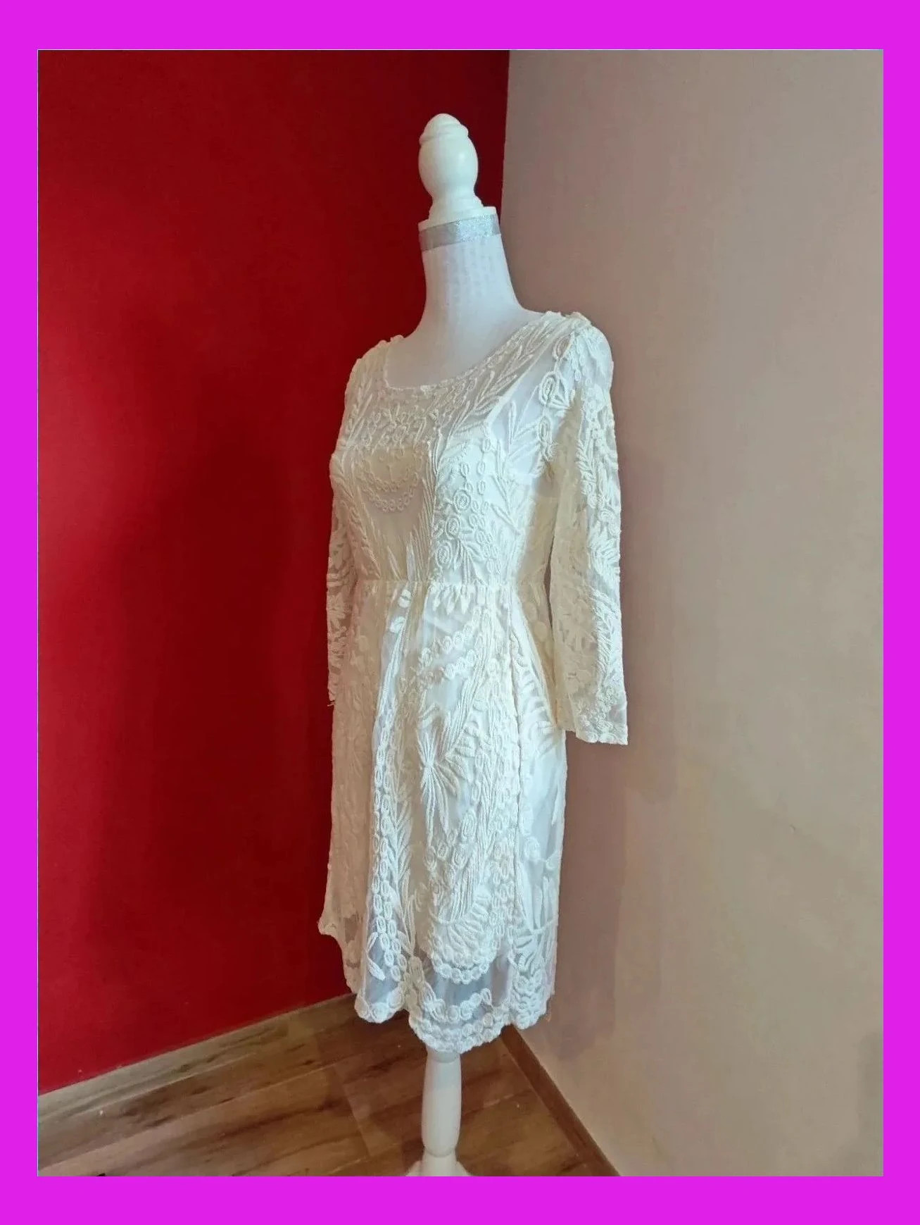 🌺 Precioso vestido de gasa con bordados tono crema y vestido interior, de Vila – Vila – taille S / 36 / 8 2