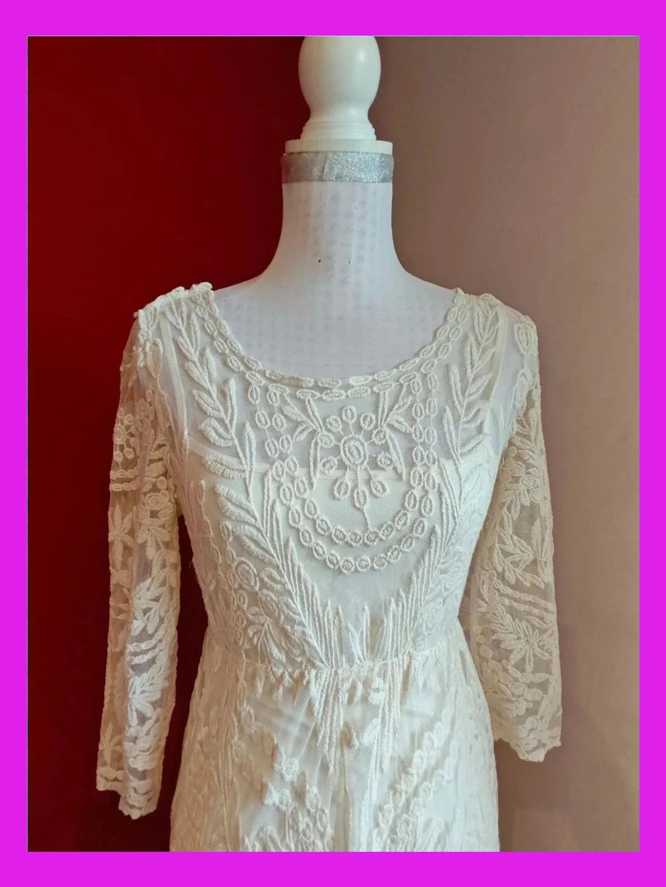 🌺 Precioso vestido de gasa con bordados tono crema y vestido interior, de Vila – Vila – taille S / 36 / 8 3