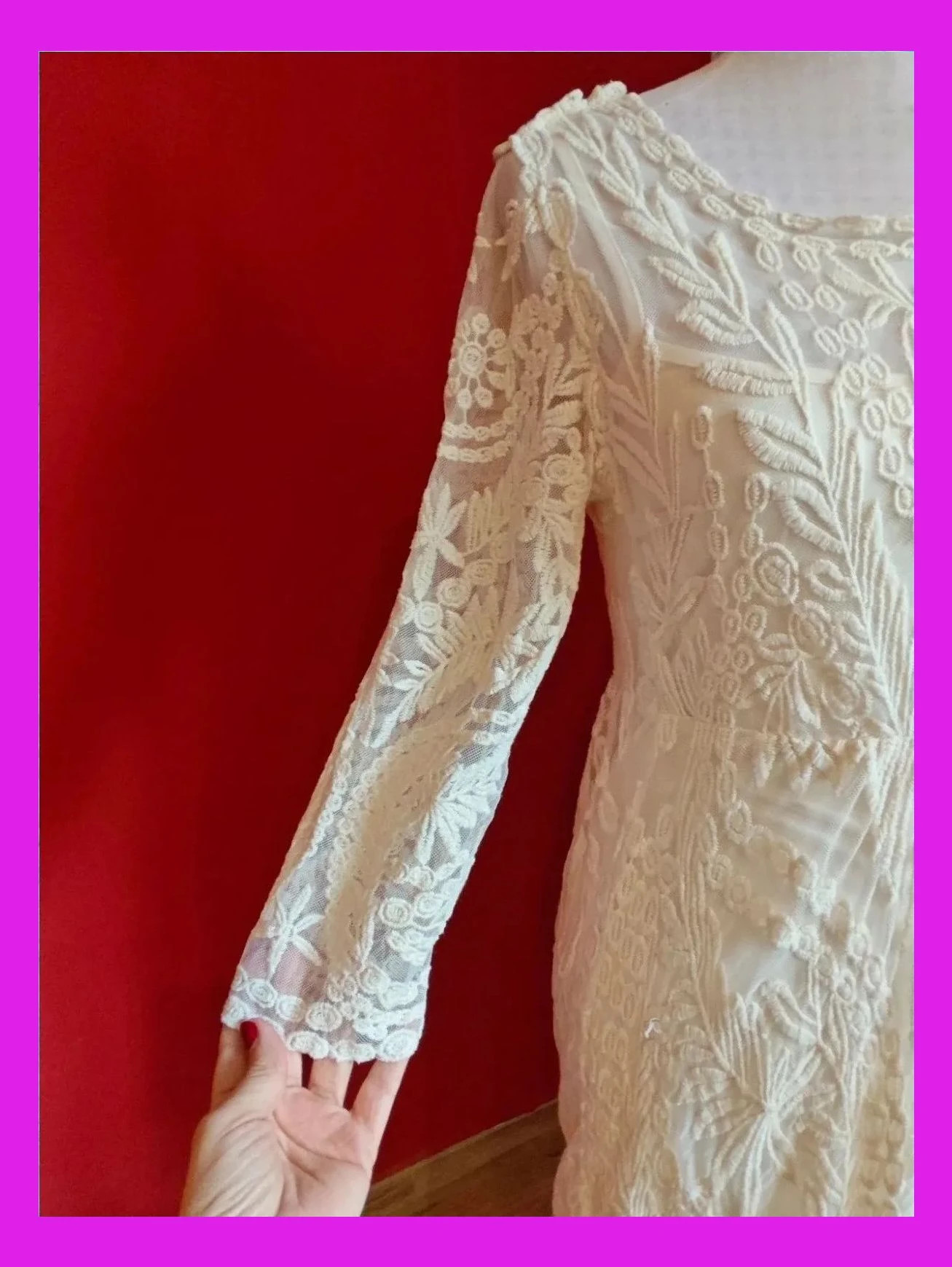 🌺 Precioso vestido de gasa con bordados tono crema y vestido interior, de Vila – Vila – taille S / 36 / 8 4