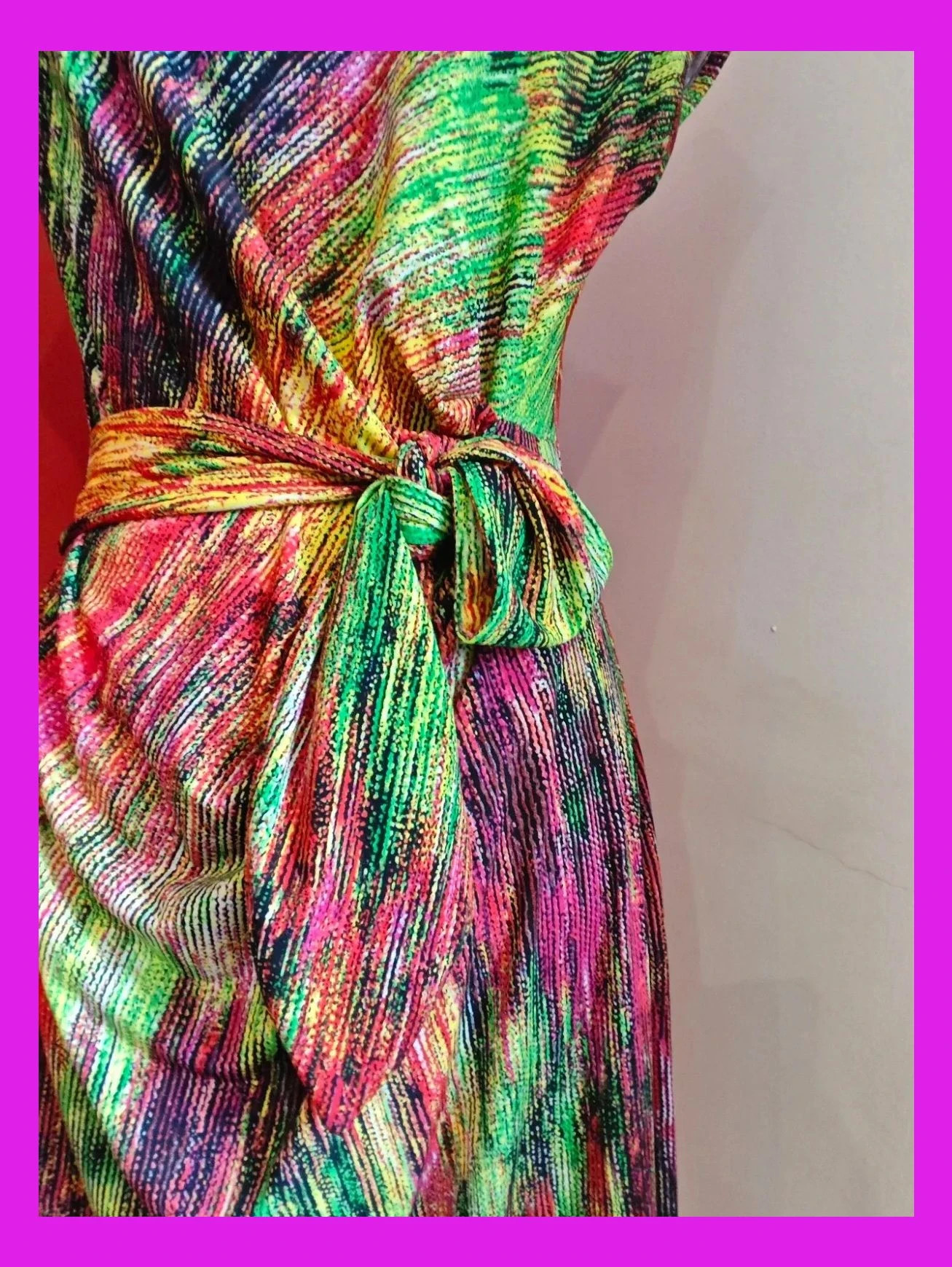 🌺 Precioso vestido estampado multicolor con fruncido y lazo en cintura – bdba – taille XL / 42 / 14 5