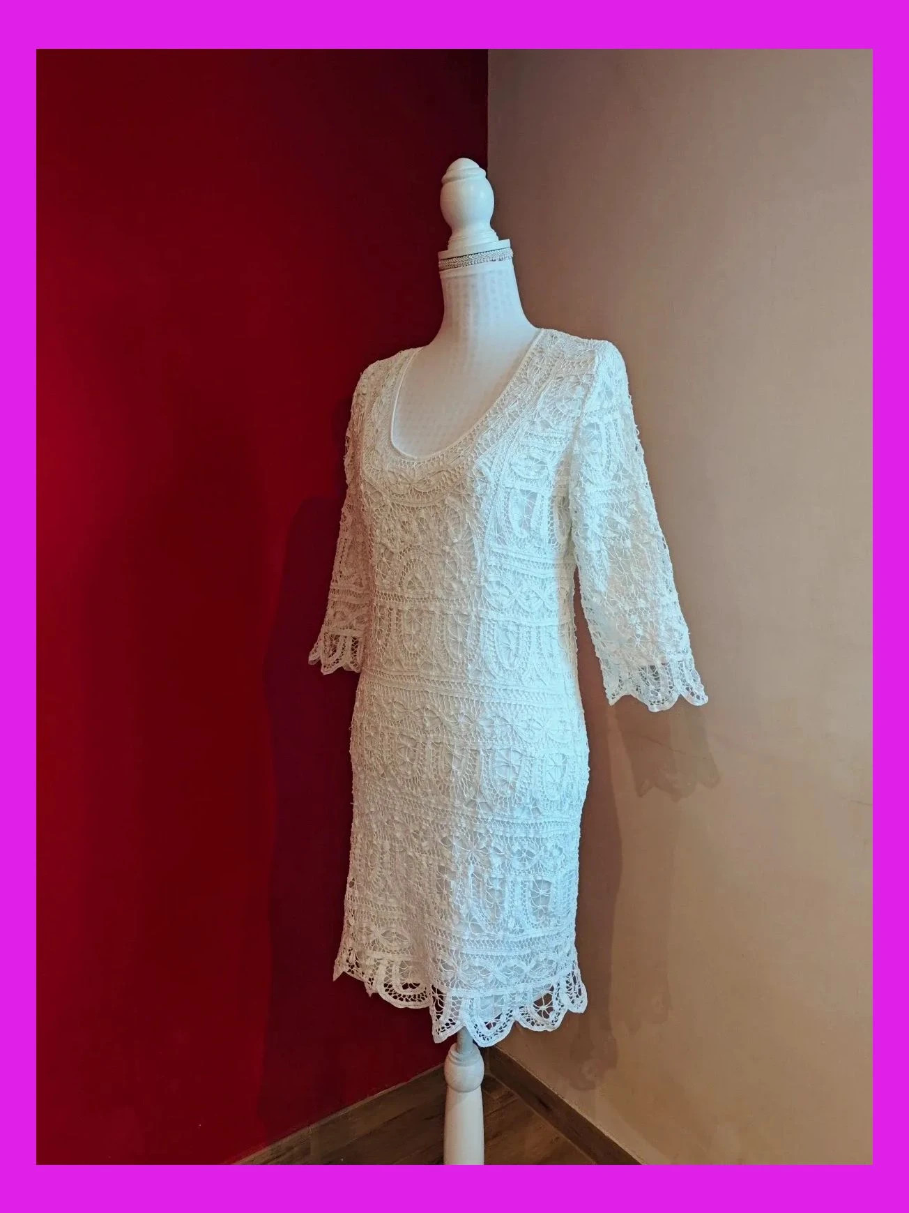 🌺 Precioso vestido de crochet blanco – Vintage – taille L / 40 / 12 2