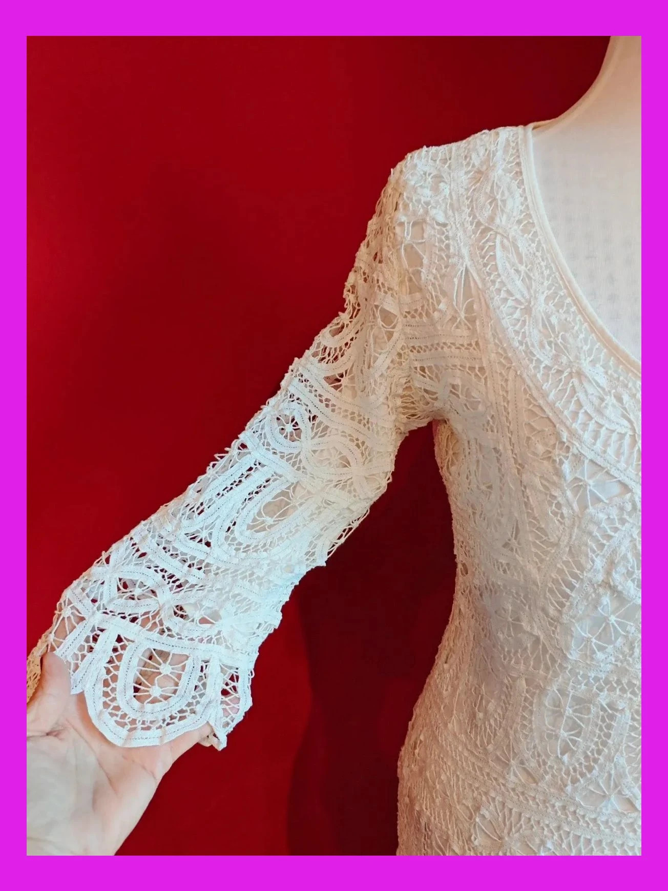 🌺 Precioso vestido de crochet blanco – Vintage – taille L / 40 / 12 3
