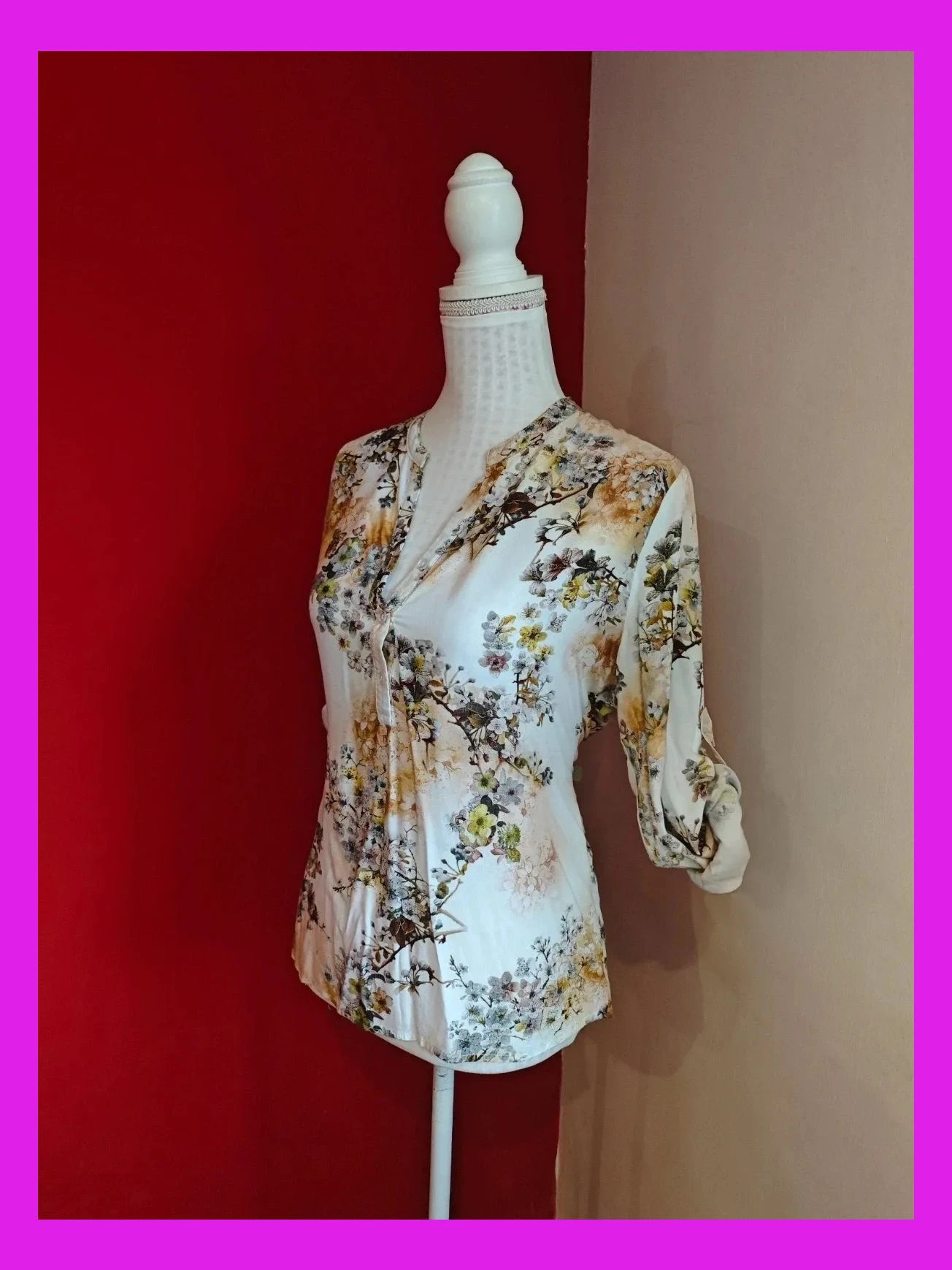 🌺Blusa blanca con estampado floral tonos verde y tierra – Boteli – taille XXL / 44 / 16 3