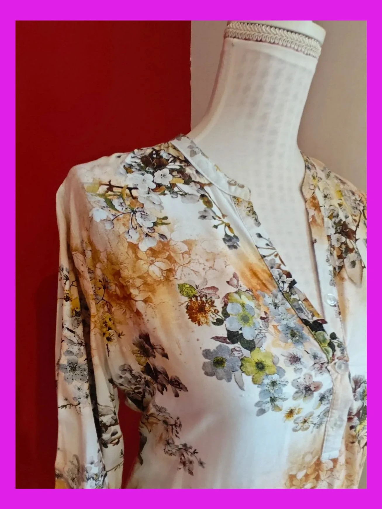 🌺Blusa blanca con estampado floral tonos verde y tierra – Boteli – taille XXL / 44 / 16 4