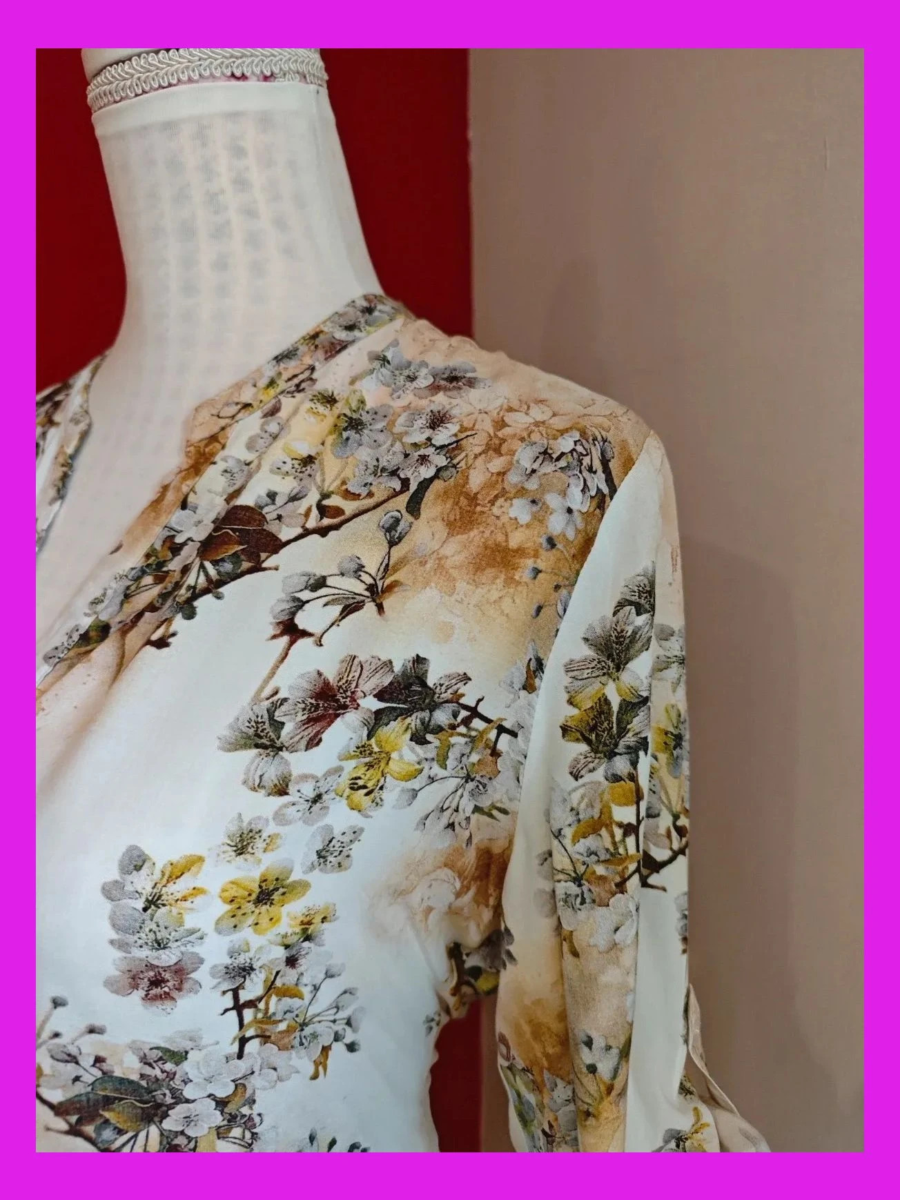 🌺Blusa blanca con estampado floral tonos verde y tierra – Boteli – taille XXL / 44 / 16 5