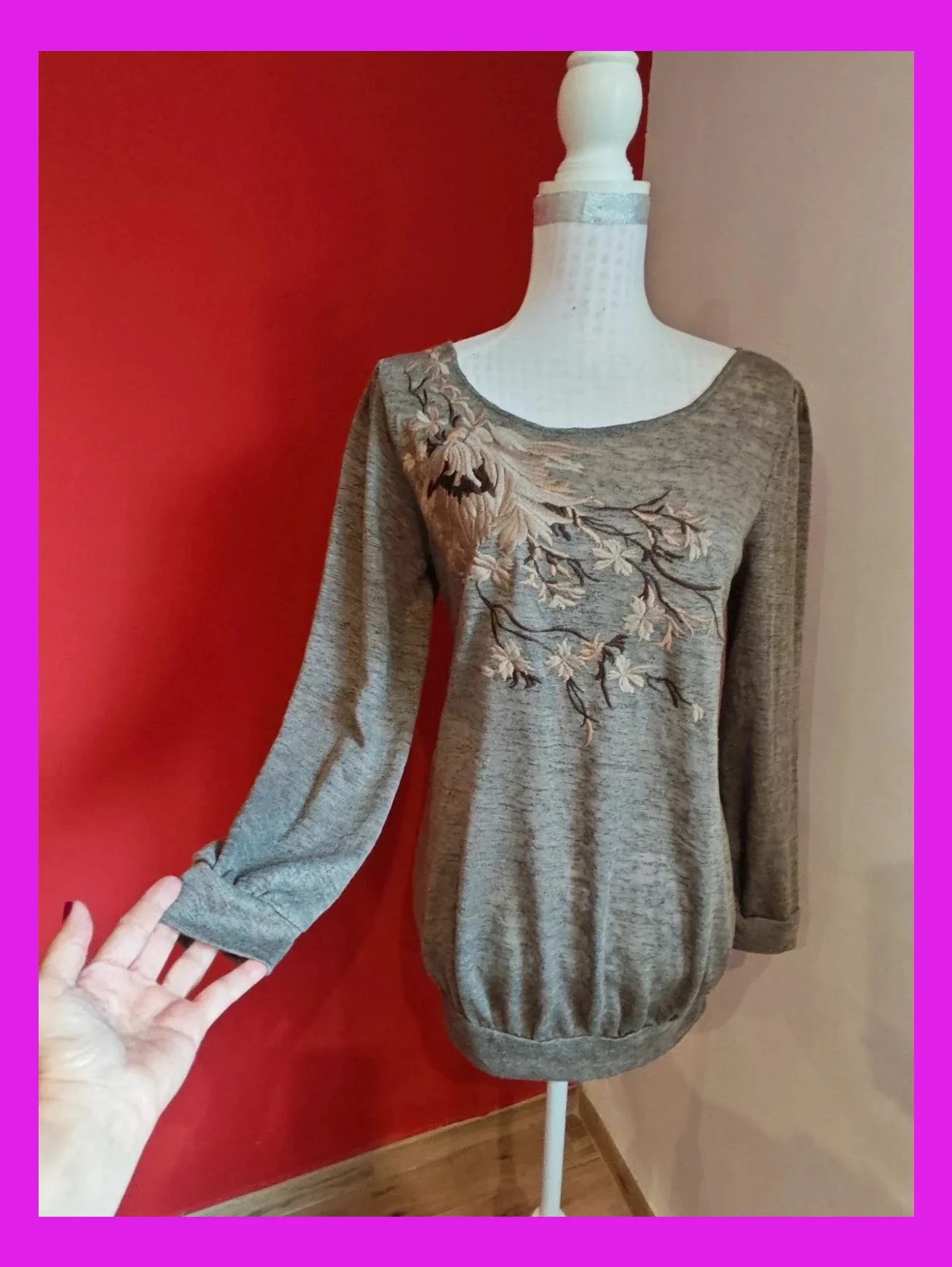 🌺 Camiseta tonos marrones jaspeado con bordado floral en el frente – Dolce Vita – taille L / 40 / 12 2