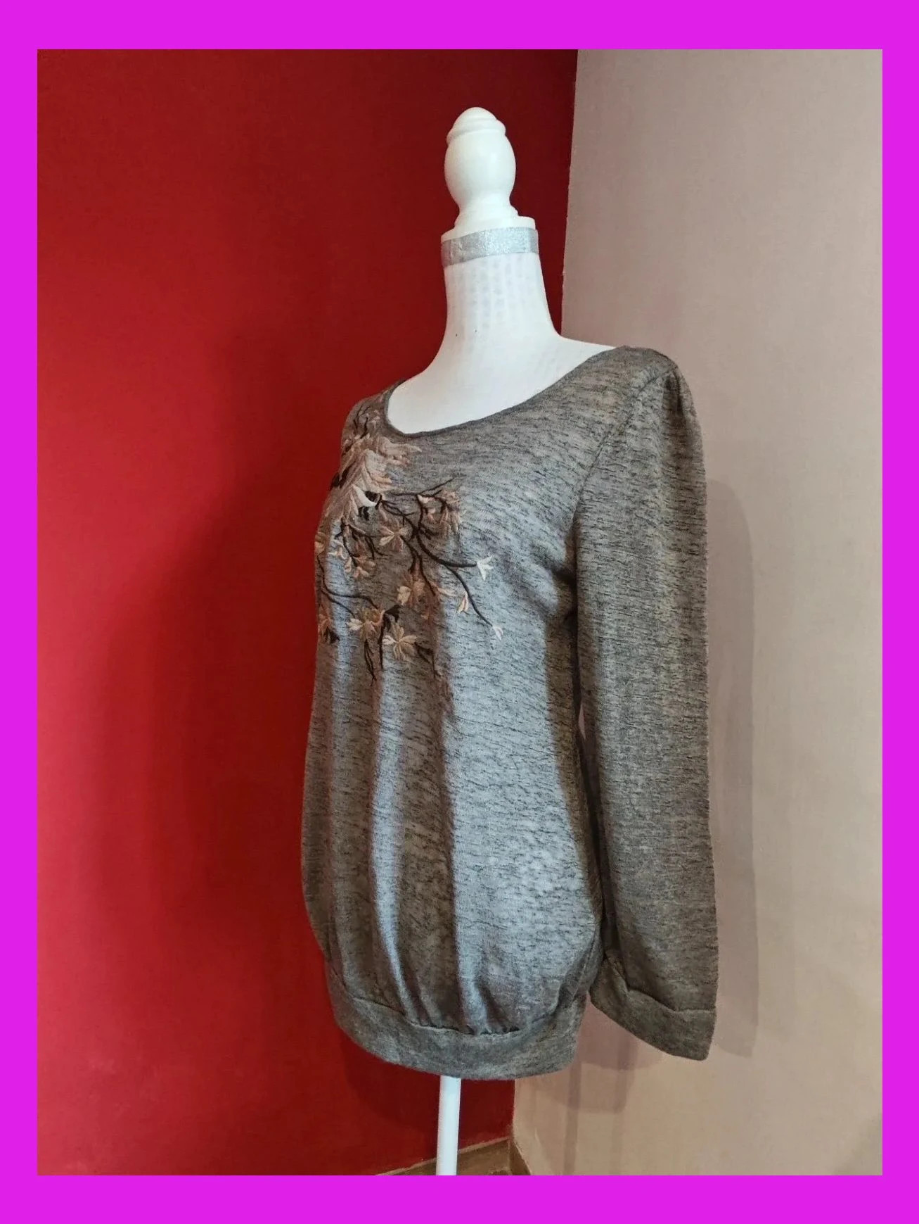 🌺 Camiseta tonos marrones jaspeado con bordado floral en el frente – Dolce Vita – taille L / 40 / 12 3