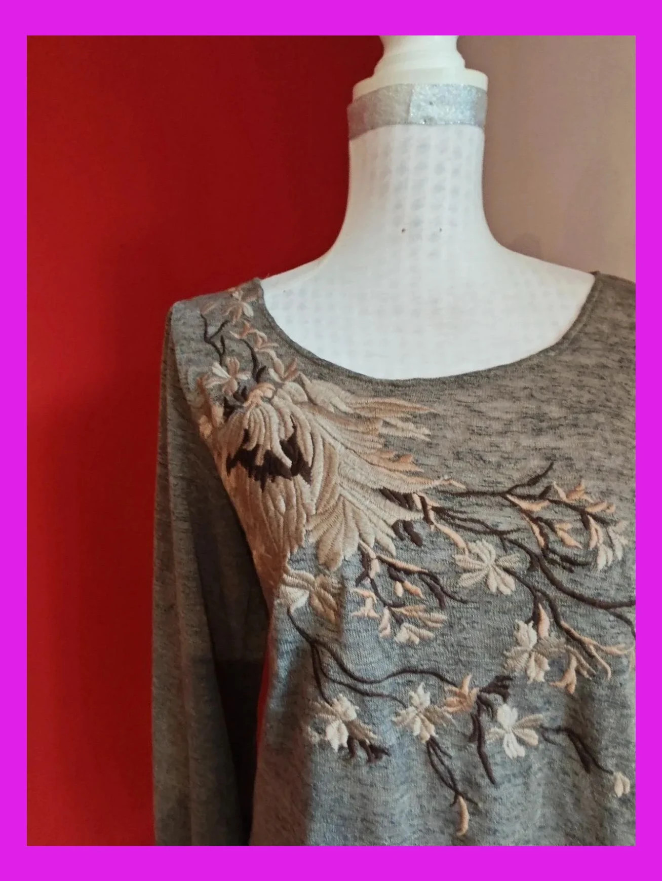 🌺 Camiseta tonos marrones jaspeado con bordado floral en el frente – Dolce Vita – taille L / 40 / 12 4