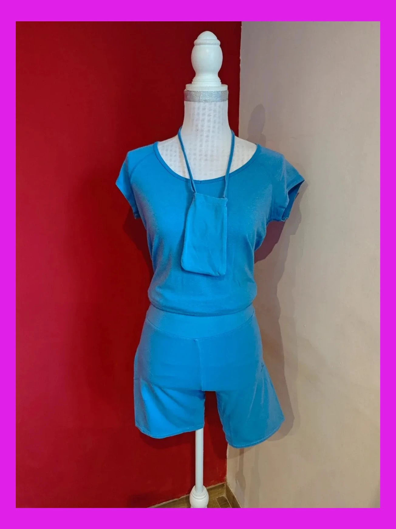 🌺Conjunto deporte short y camiseta azul claro con porta móvil, talla M – Domyos – taille M / 38 / 10 2