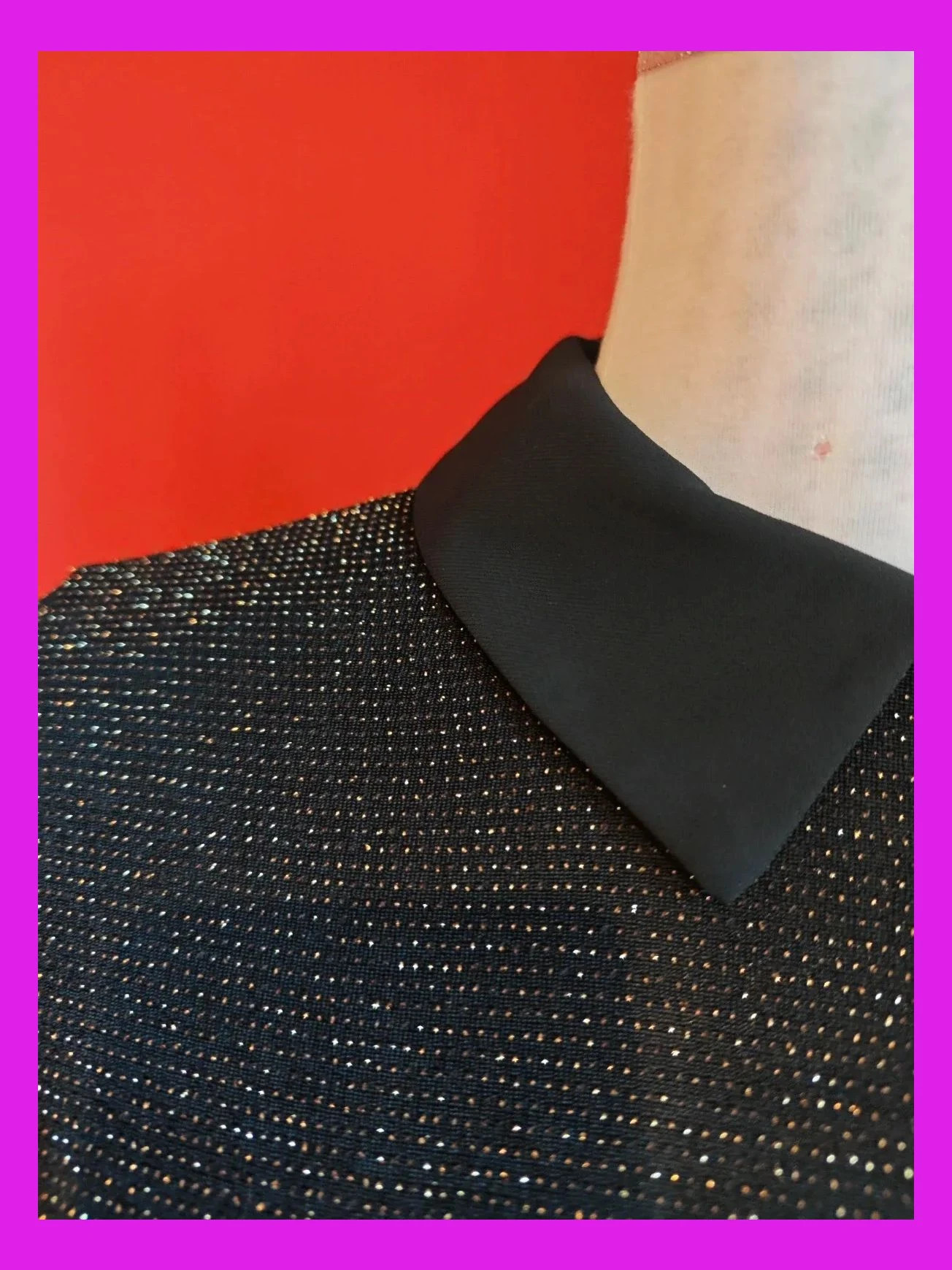 🌺Camiseta de punto lurex negro con brillos dorados y cuello bebé, talla M – Festa – taille M / 38 / 10 3