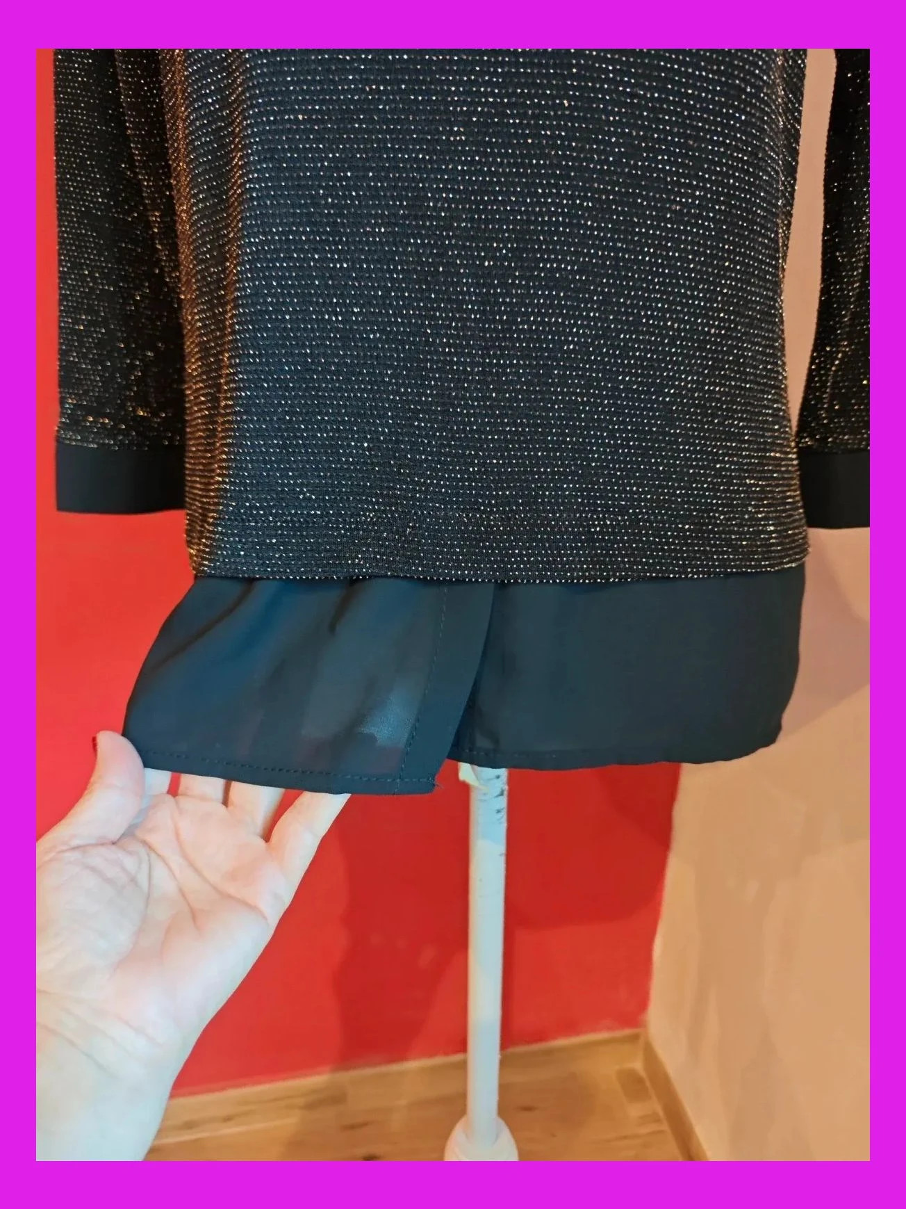 🌺Camiseta de punto lurex negro con brillos dorados y cuello bebé, talla M – Festa – taille M / 38 / 10 4