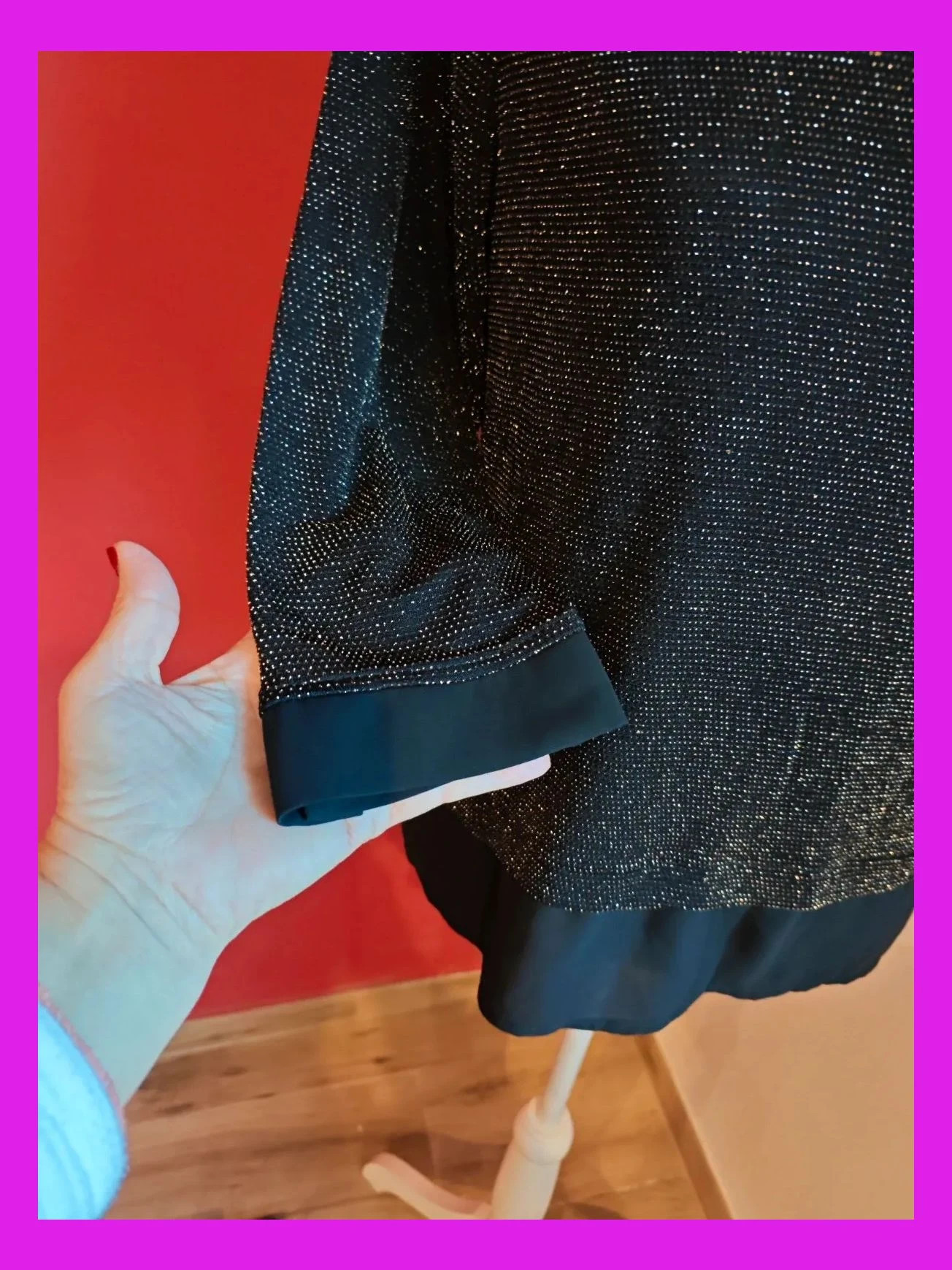 🌺Camiseta de punto lurex negro con brillos dorados y cuello bebé, talla M – Festa – taille M / 38 / 10 5