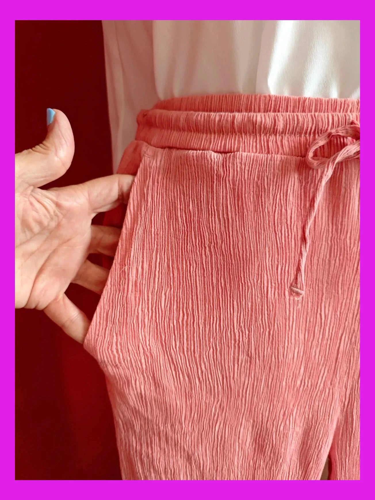 🌺 Pantalón ligero de tela arrugadita rosa coral – Bershka – taille M / 38 / 10 2