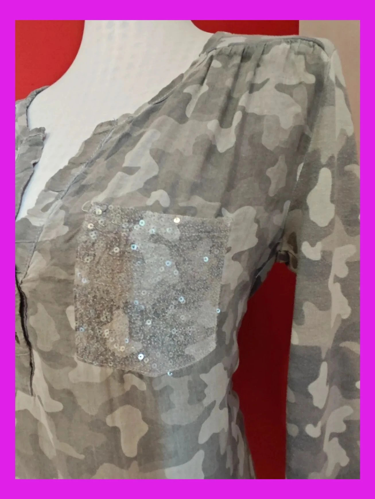 🌺Camiseta con estampado camuflaje tonos grises con bolsillo de lentejuelas – Key Largo – taille XXXL / 46 / 18 4