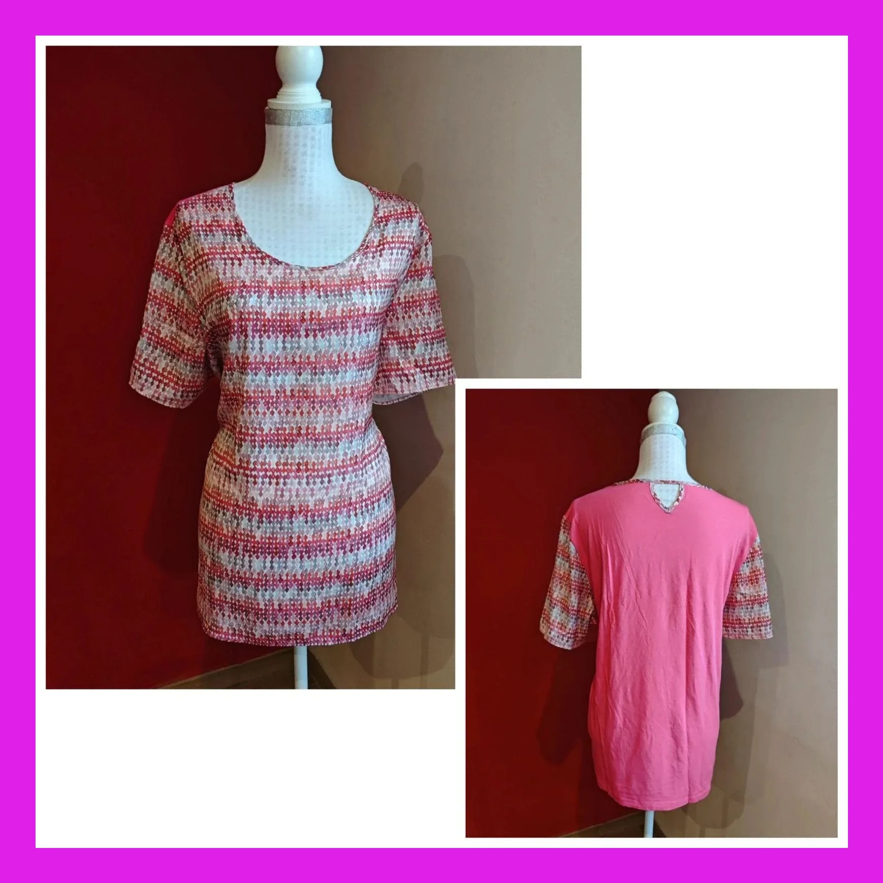 🌺Camiseta de algodón y modal, estampado fucsia, gris y blanco, de Gerry Weber